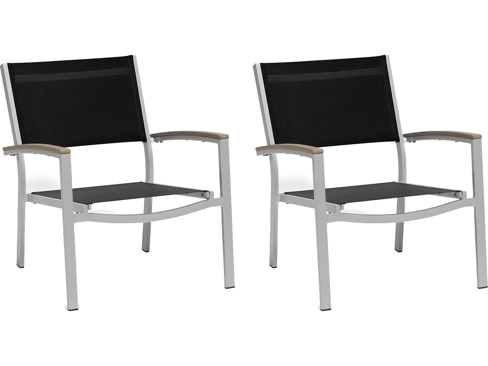 Oxford Garden Travira Aluminum Flint Patio Lounge Chair with Black Sling Set of 2