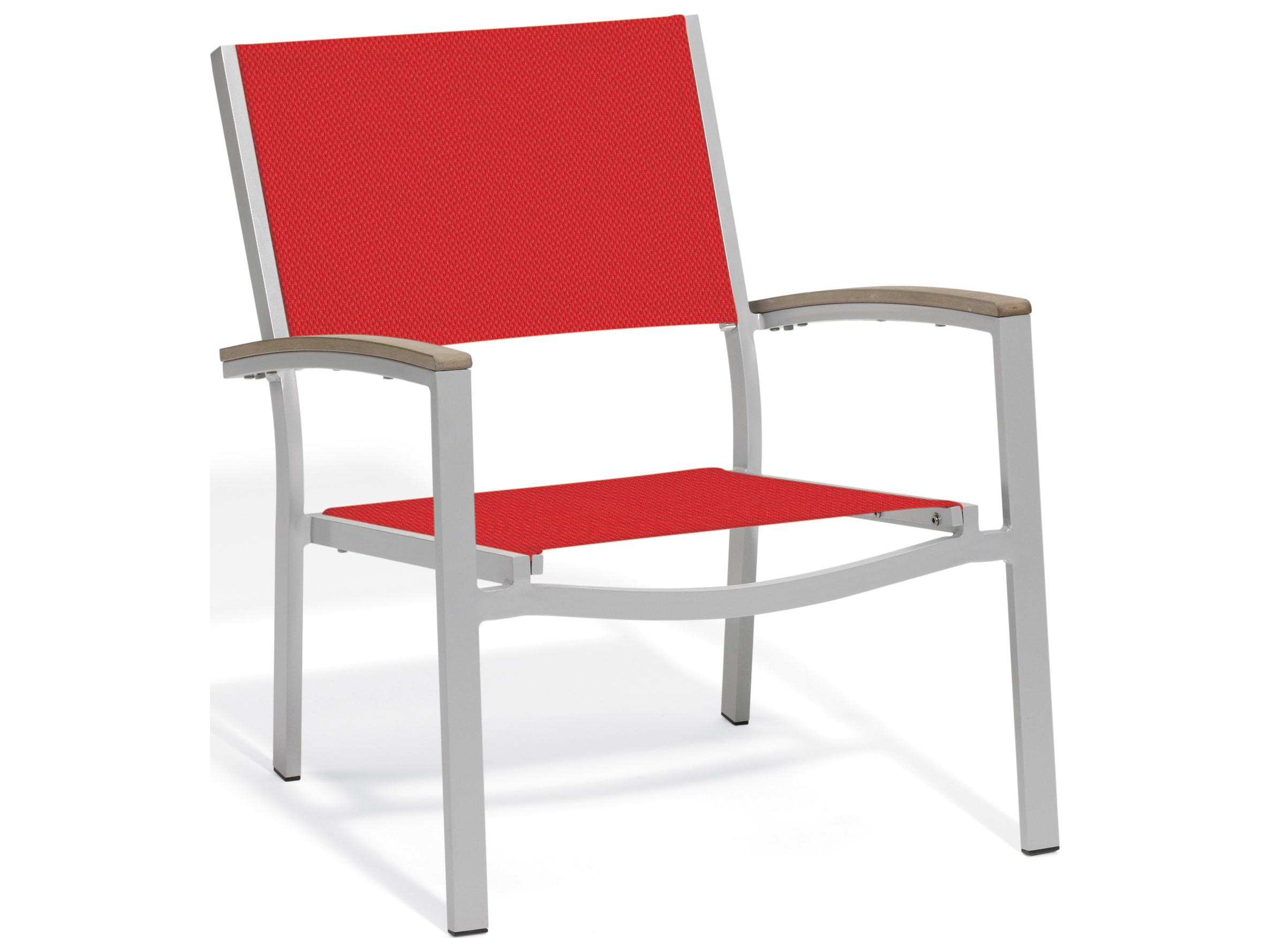 Oxford Garden Travira Aluminum Flint Outdoor Lounge Chair with Red Sling Set of 2