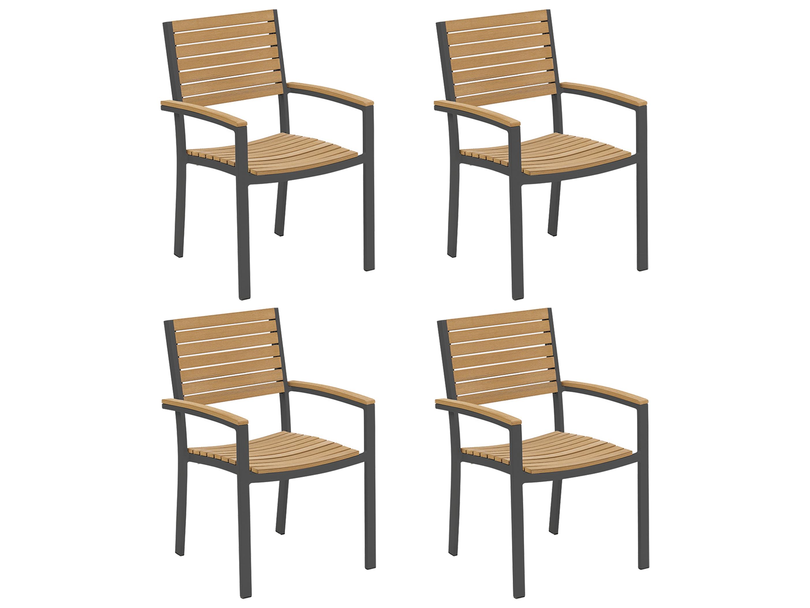 Oxford Garden Travira Aluminum Carbon Stackable Outdoor Dining Arm Chair Set of 4