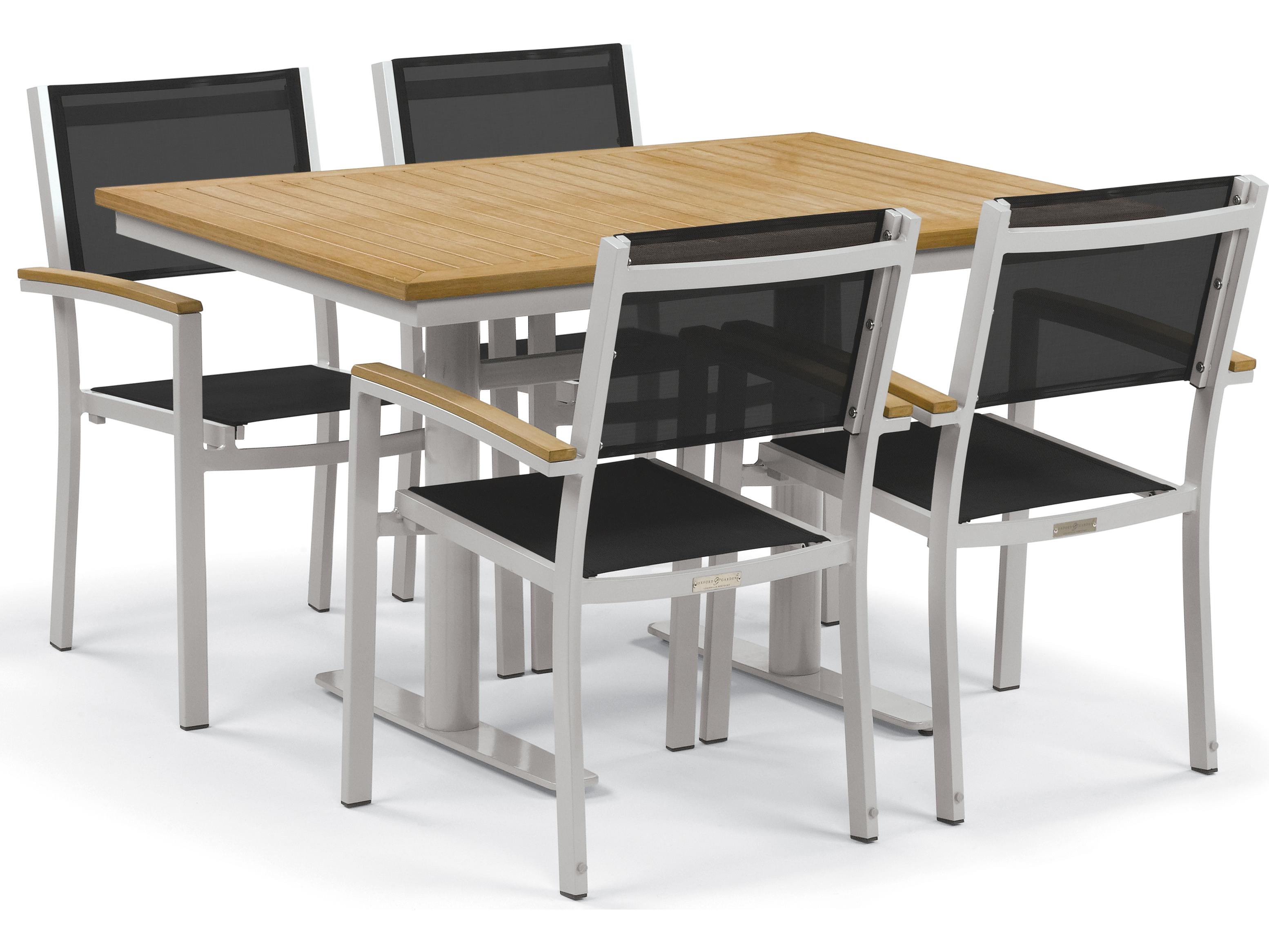 Oxford Garden Travira Aluminum Carbon Stackable Outdoor Patio Dining Arm Chair with Black Sling Set of 4