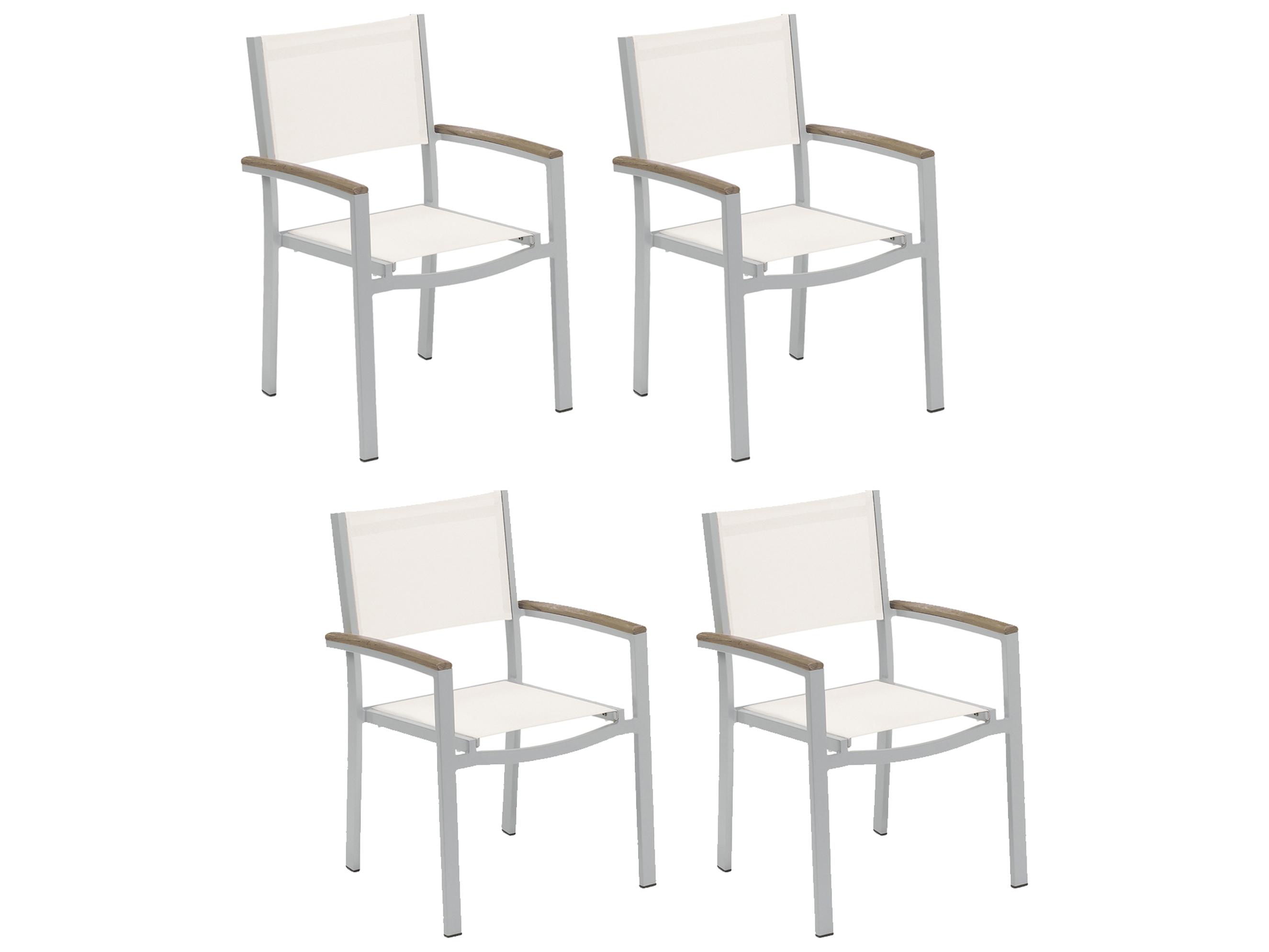 Oxford Garden Travira Aluminum Flint Stackable Outdoor Dining Arm Chair with Natural Sling Set of 4
