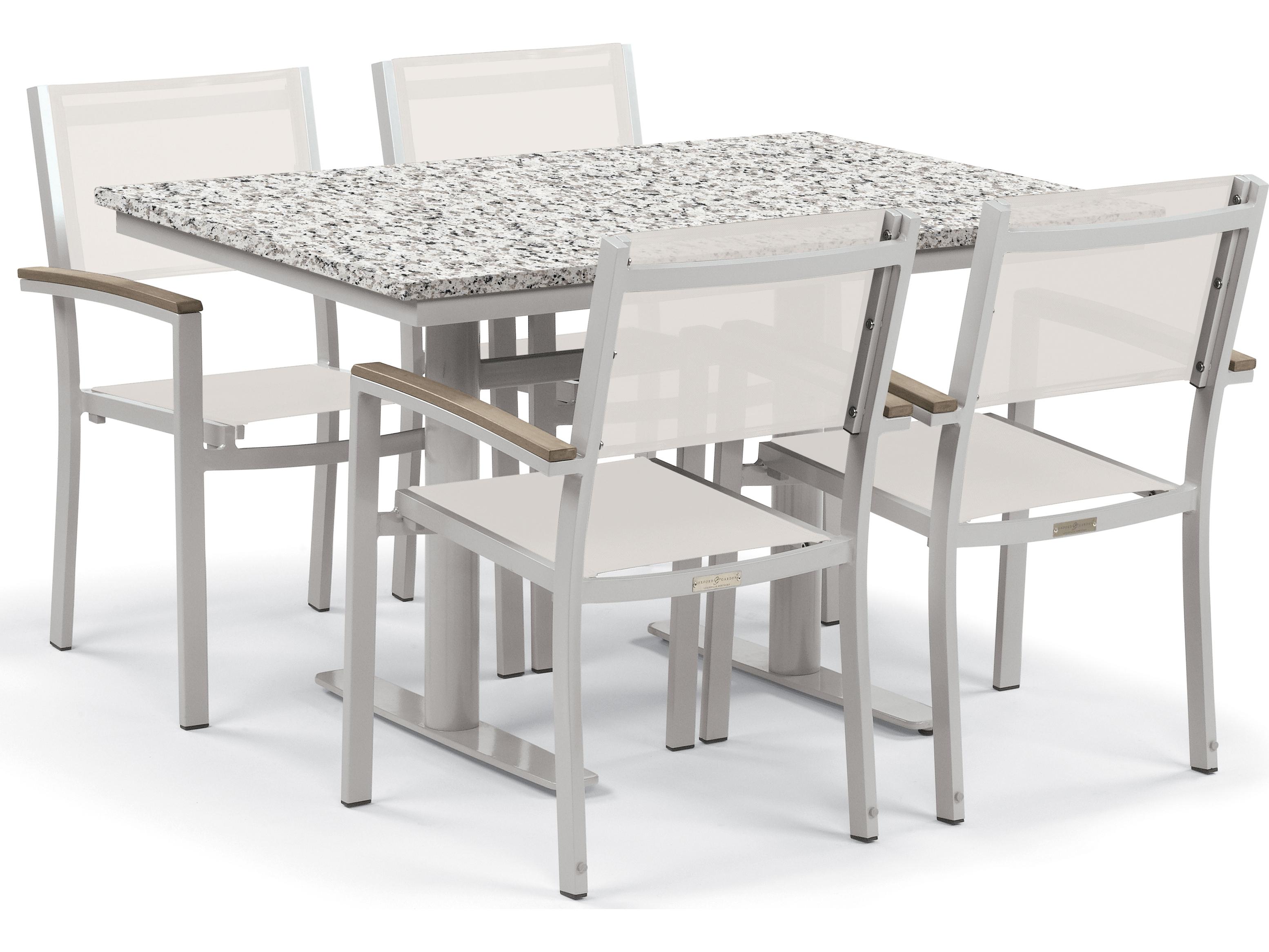 Oxford Garden Travira Aluminum Flint Stackable Outdoor Dining Arm Chair with Natural Sling Set of 4