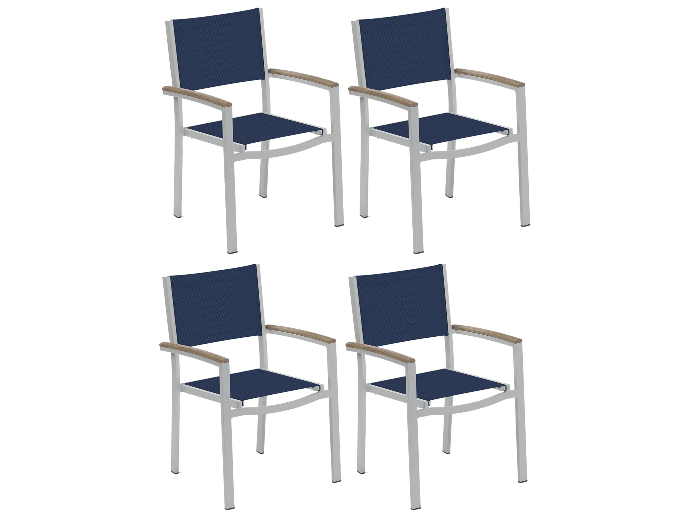 Oxford Garden Travira Aluminum Flint Stackable Patio Dining Arm Chair with Ink Pen Sling Set of 4