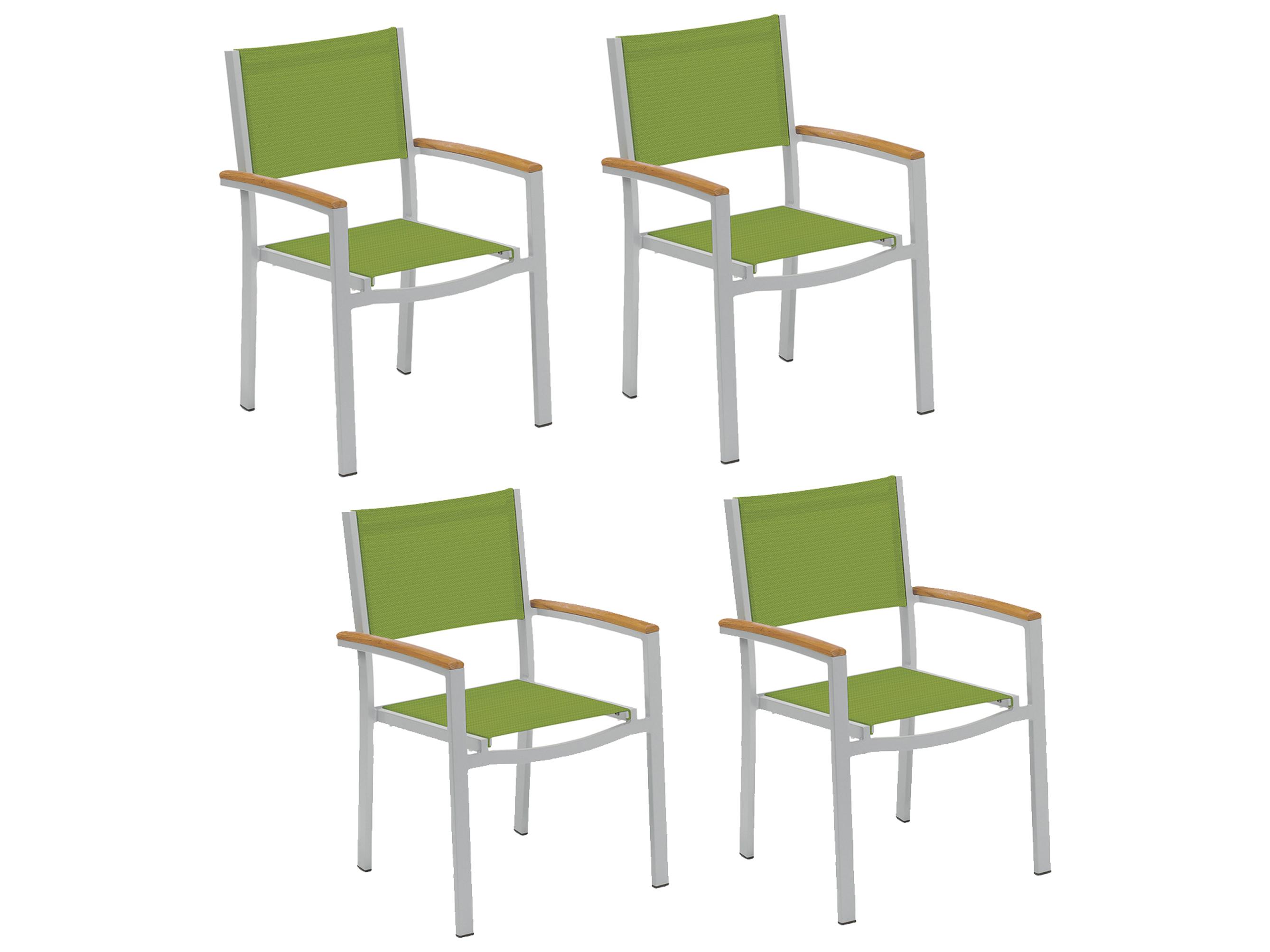 Oxford Garden Travira Aluminum Flint Stackable Outdoor Patio Dining Arm Chair with Go Green Sling Set of 4
