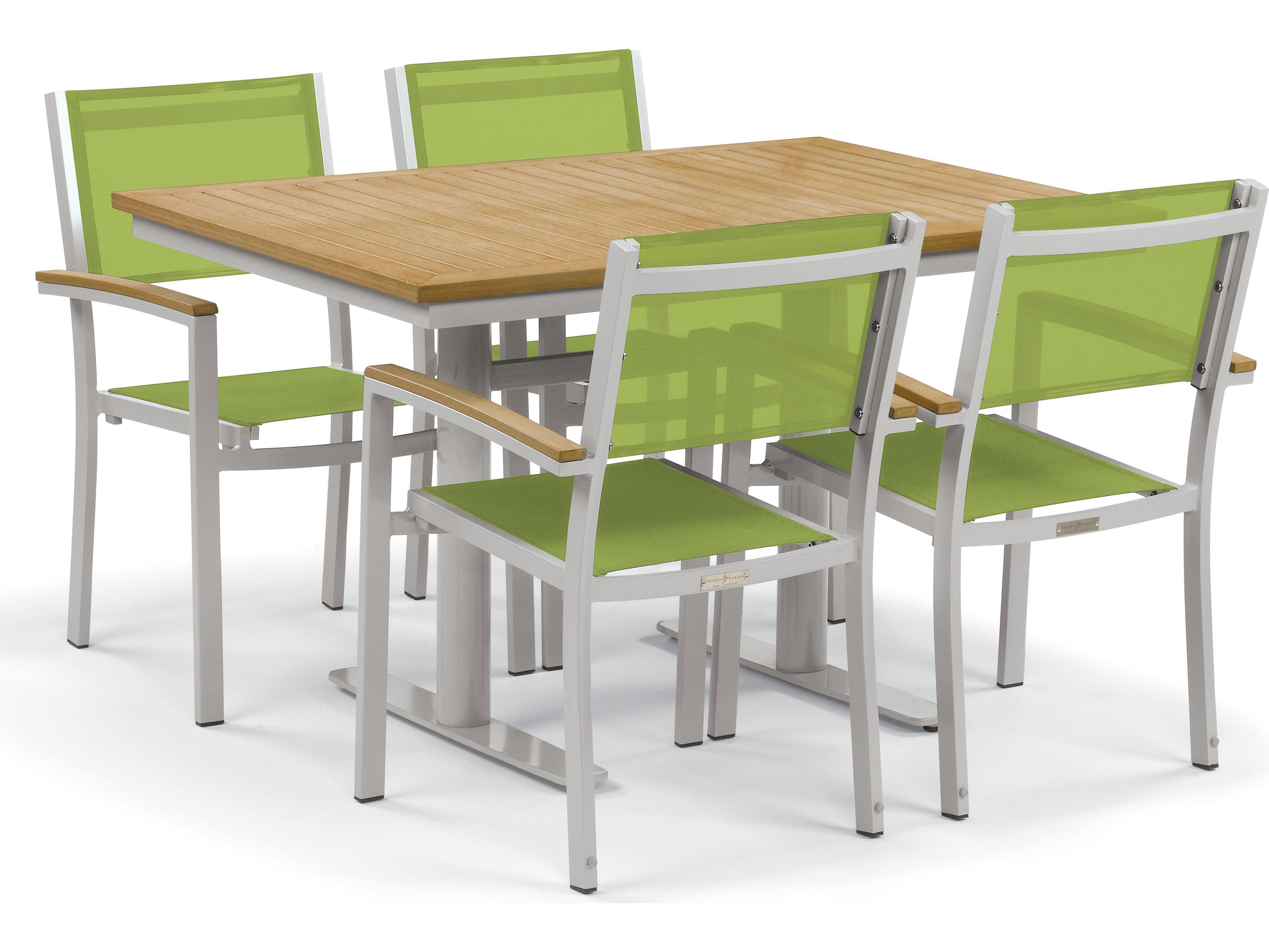 Oxford Garden Travira Aluminum Flint Stackable Outdoor Patio Dining Arm Chair with Go Green Sling Set of 4
