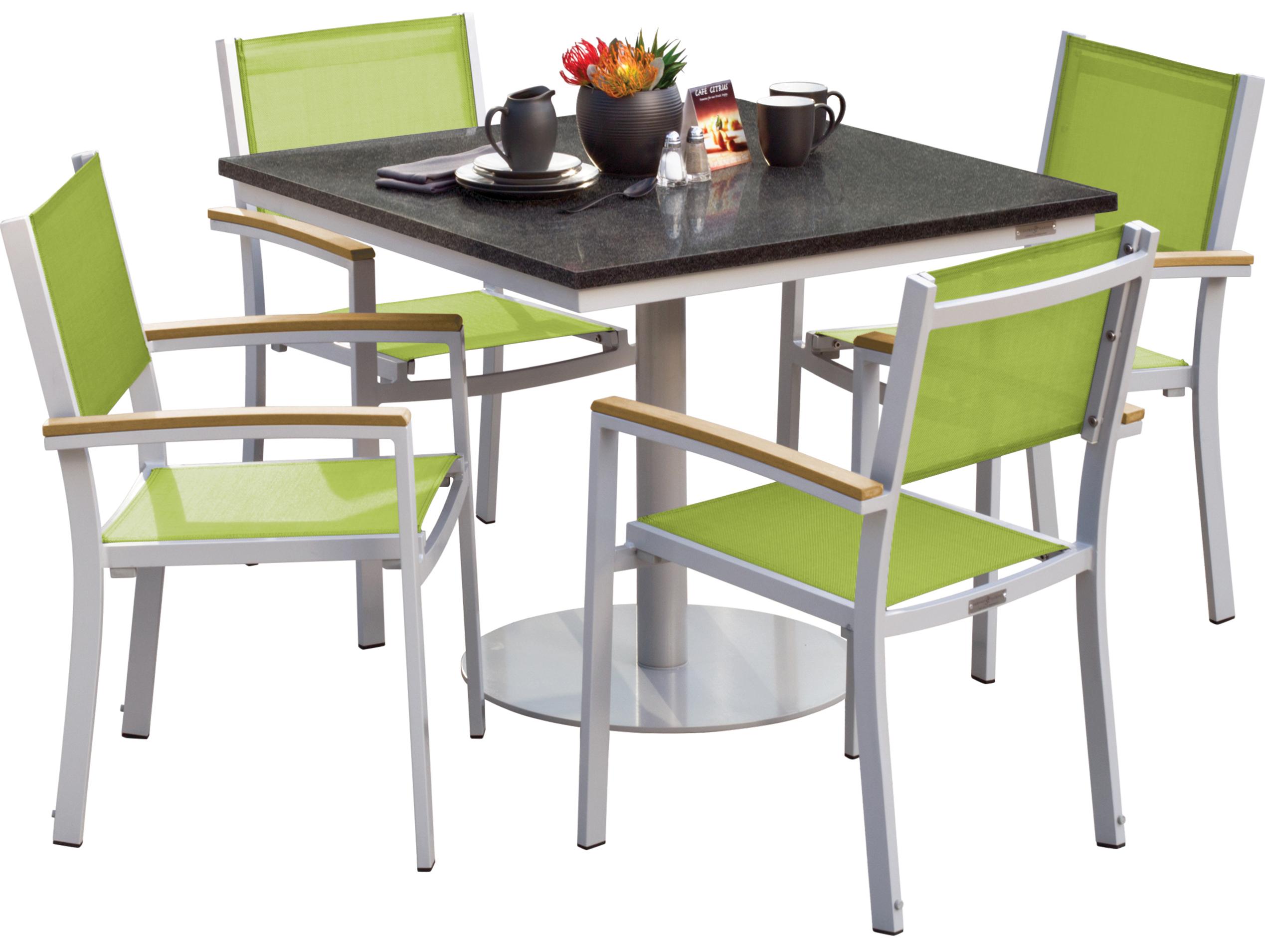 Oxford Garden Travira Aluminum Flint Stackable Outdoor Patio Dining Arm Chair with Go Green Sling Set of 4