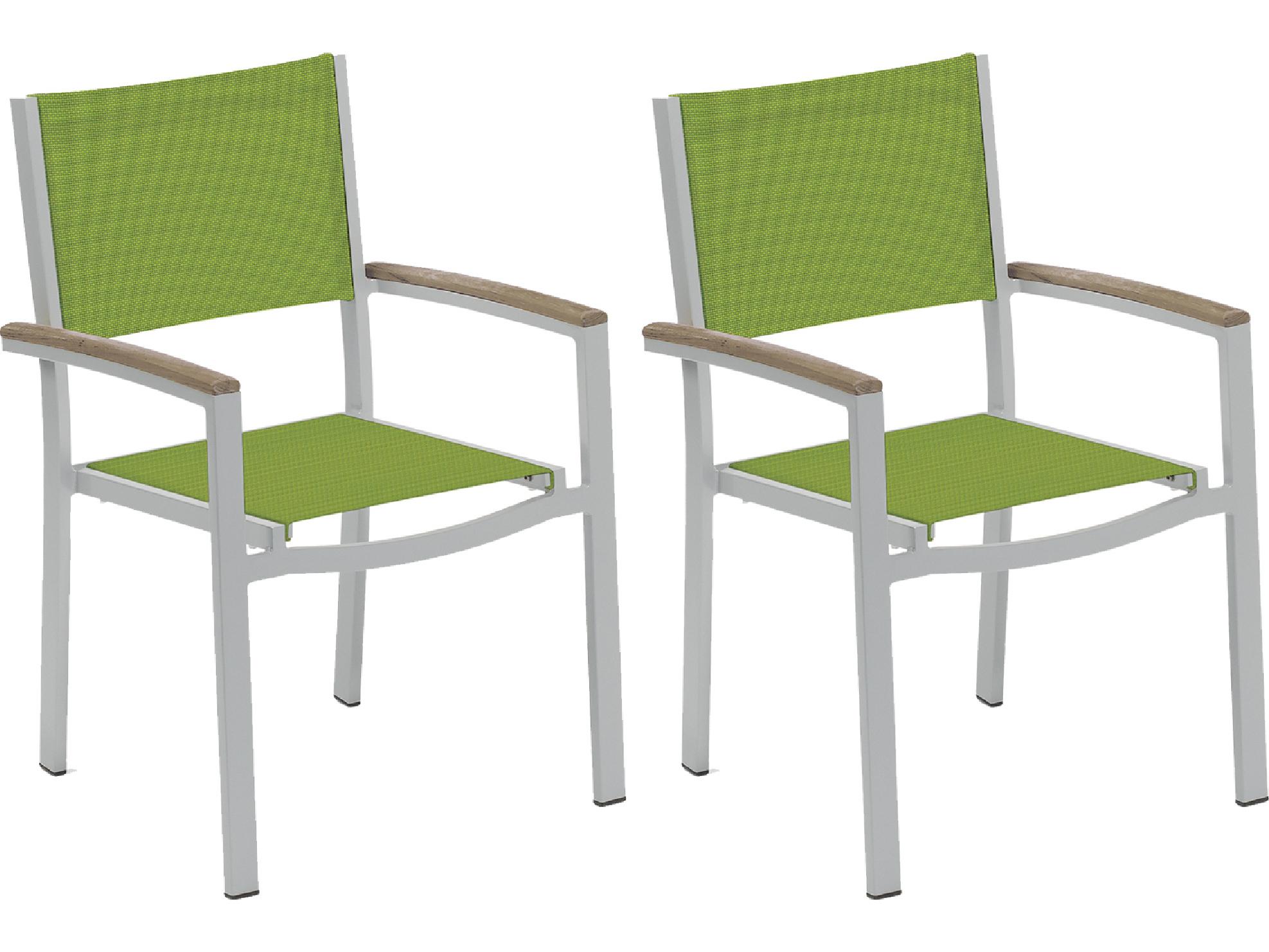 Oxford Garden Travira Aluminum Flint Stackable Patio Dining Arm Chair with Go Green Sling Set of 2