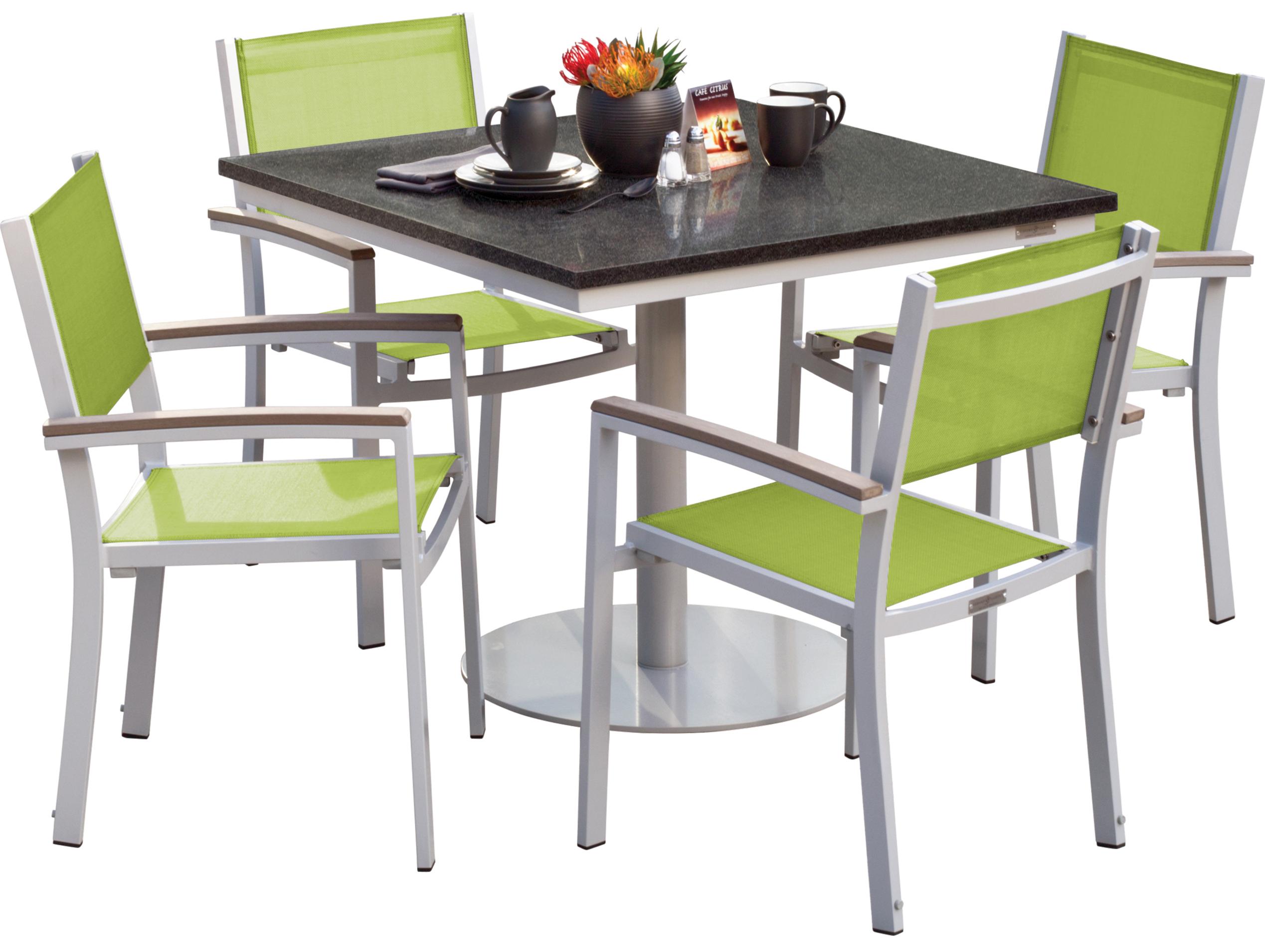 Oxford Garden Travira Aluminum Flint Stackable Patio Dining Arm Chair with Go Green Sling Set of 2
