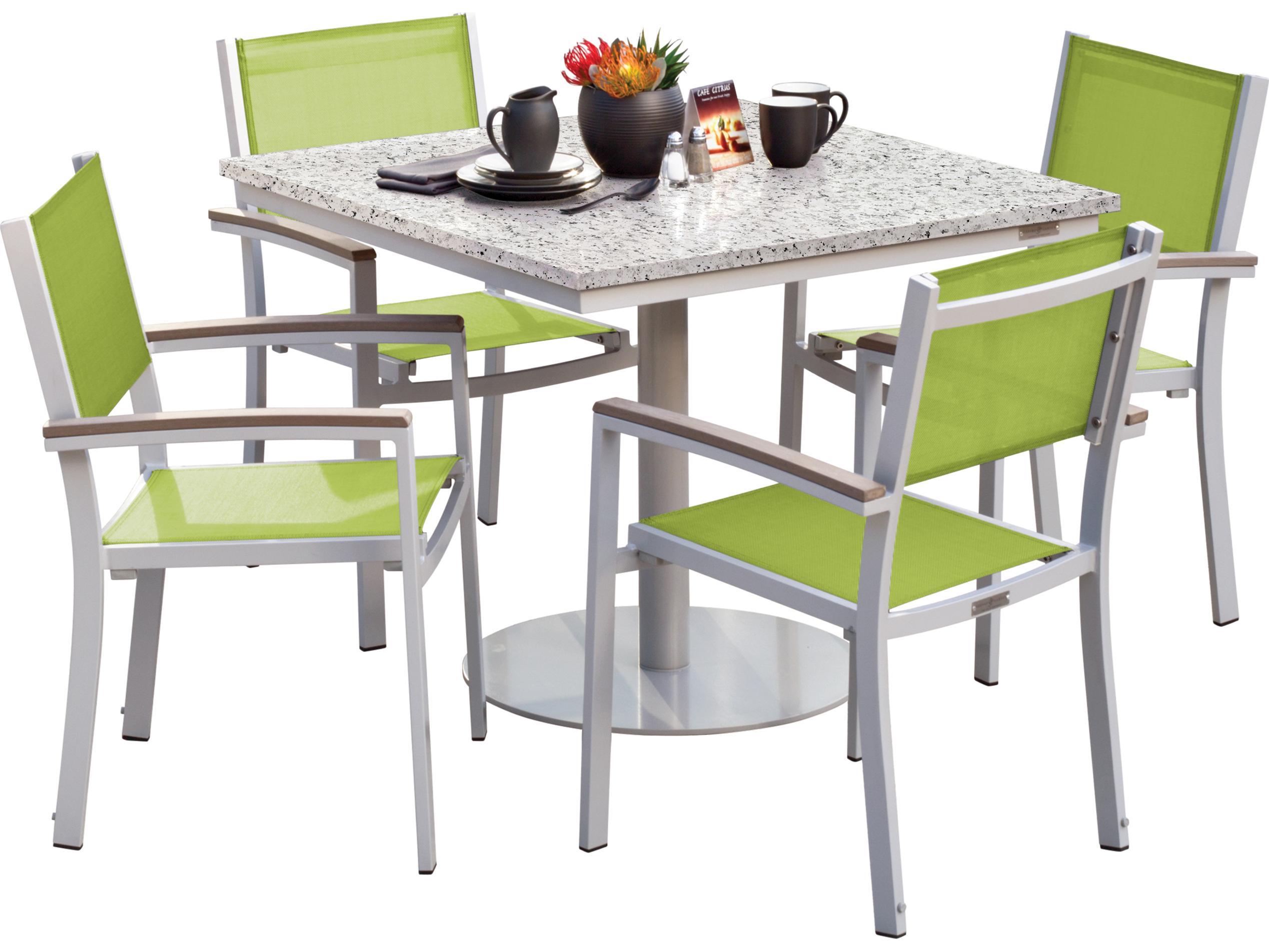 Oxford Garden Travira Aluminum Flint Stackable Patio Dining Arm Chair with Go Green Sling Set of 2