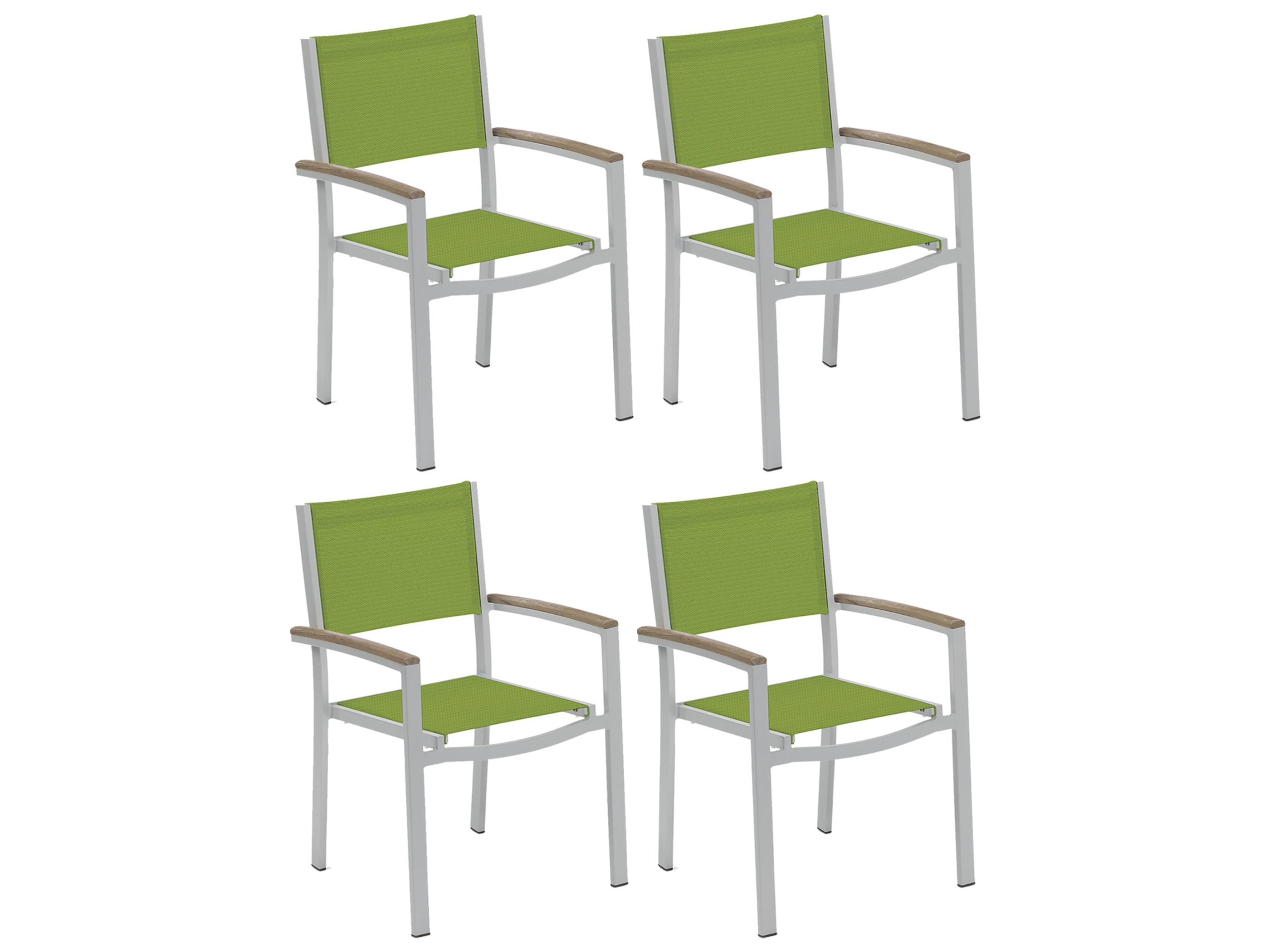 Oxford Garden Travira Aluminum Flint Stackable Outdoor Dining Arm Chair with Go Green Sling Set of 4