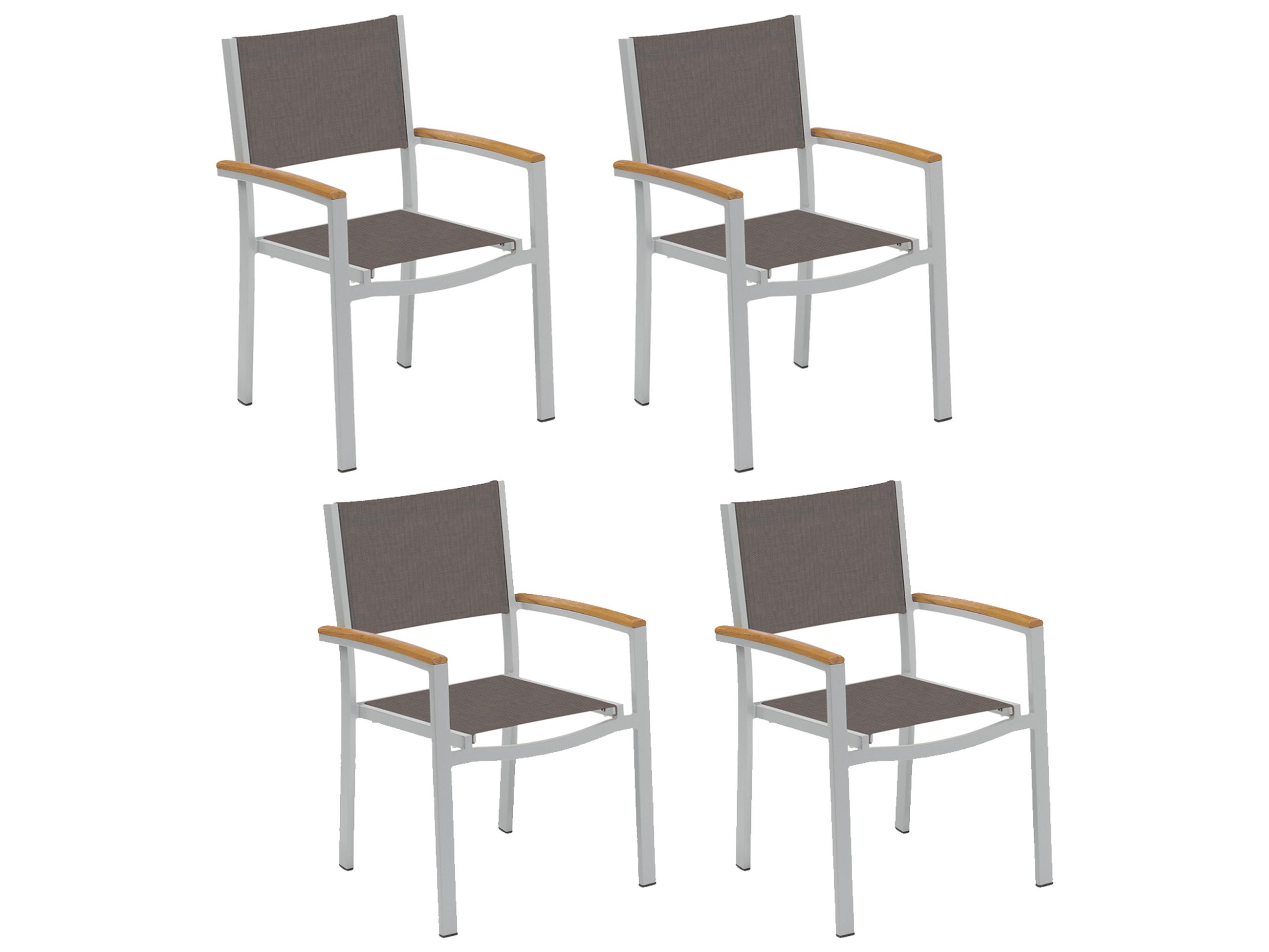 Oxford Garden Travira Aluminum Flint Stackable Patio Dining Arm Chair with Cocoa Sling Set of 4
