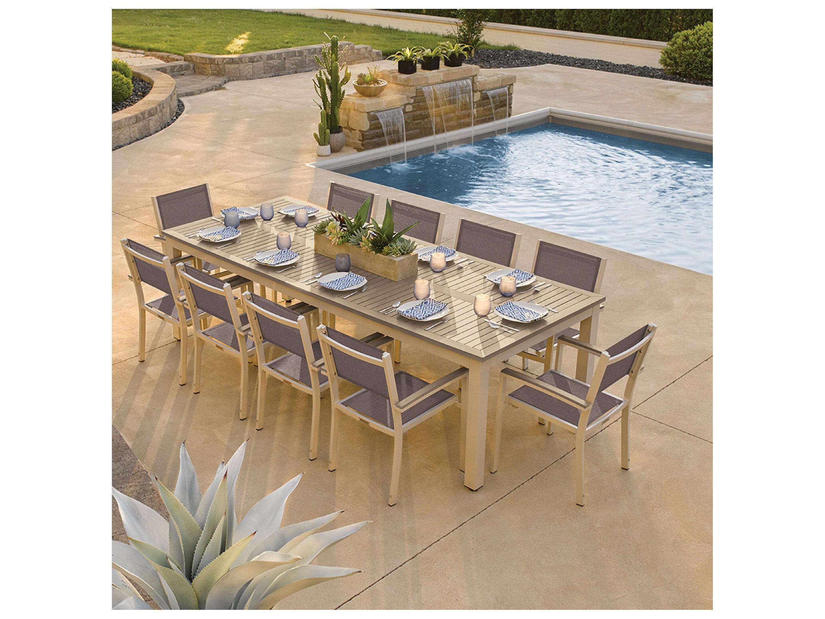 Oxford Garden Travira Aluminum Flint Stackable Outdoor Patio Dining Arm Chair with Cocoa Sling Set of 4