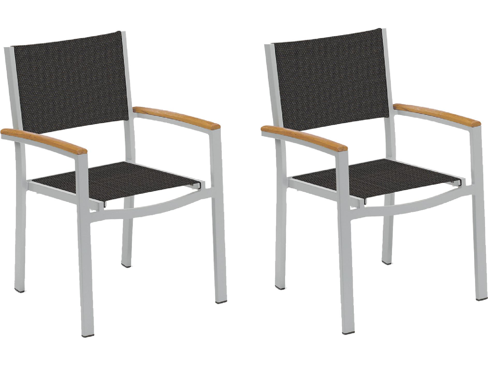 Oxford Garden Travira Aluminum Flint Stackable Outdoor Dining Arm Chair with Ninja Sling Set of 2