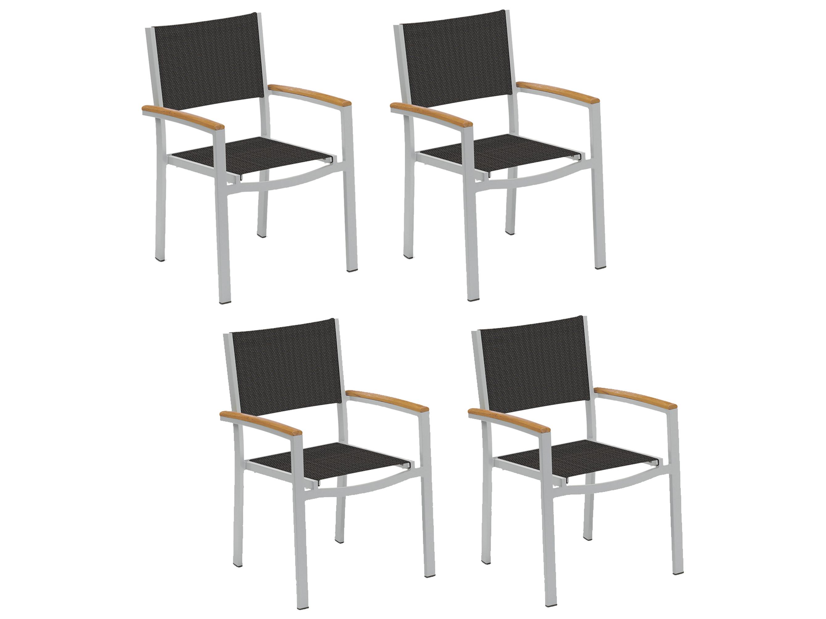 Oxford Garden Travira Aluminum Flint Stackable Outdoor Patio Dining Arm Chair with Ninja Sling Set of 4