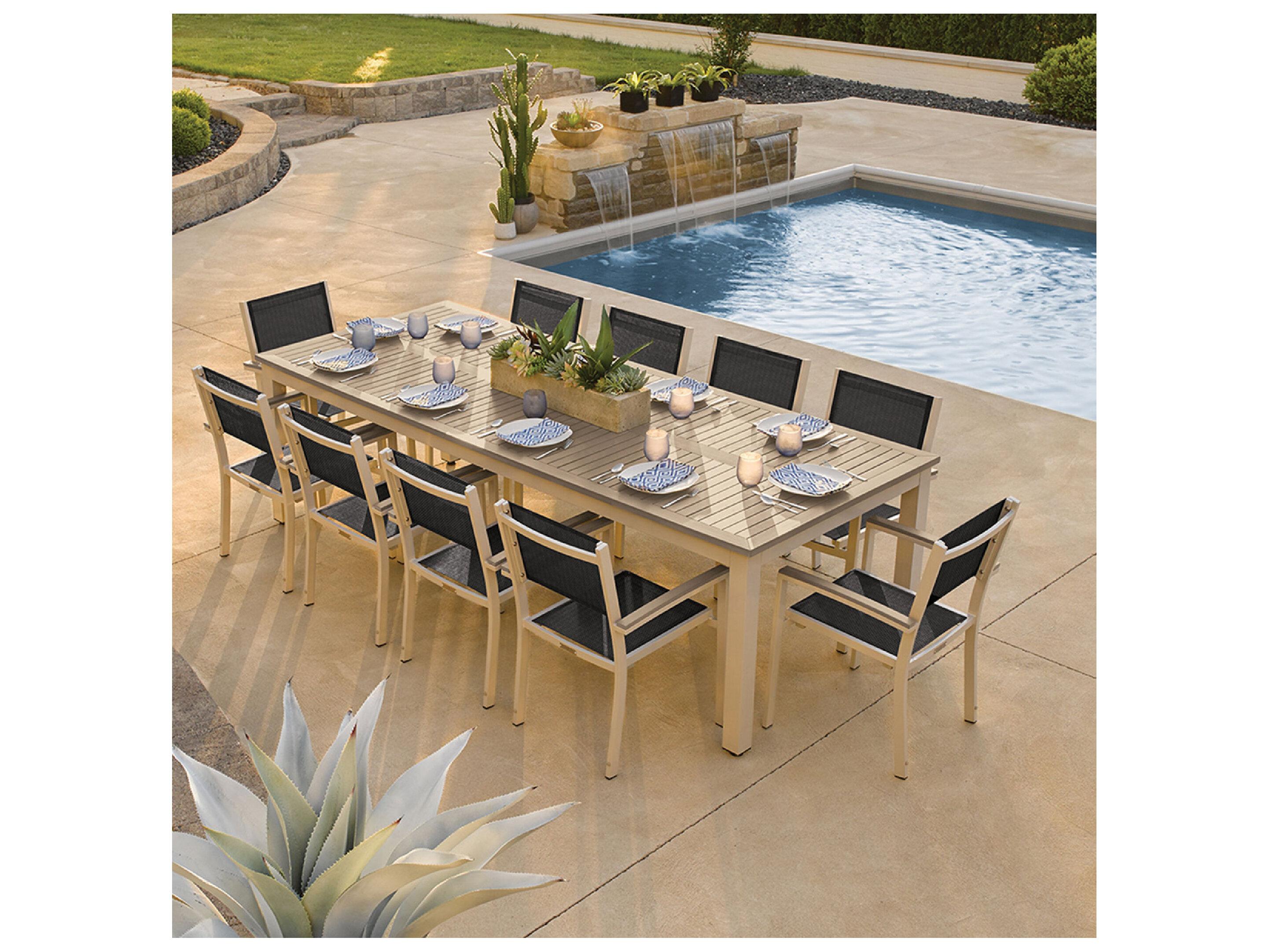 Oxford Garden Travira Aluminum Flint Stackable Patio Dining Arm Chair with Ninja Sling Set of 2