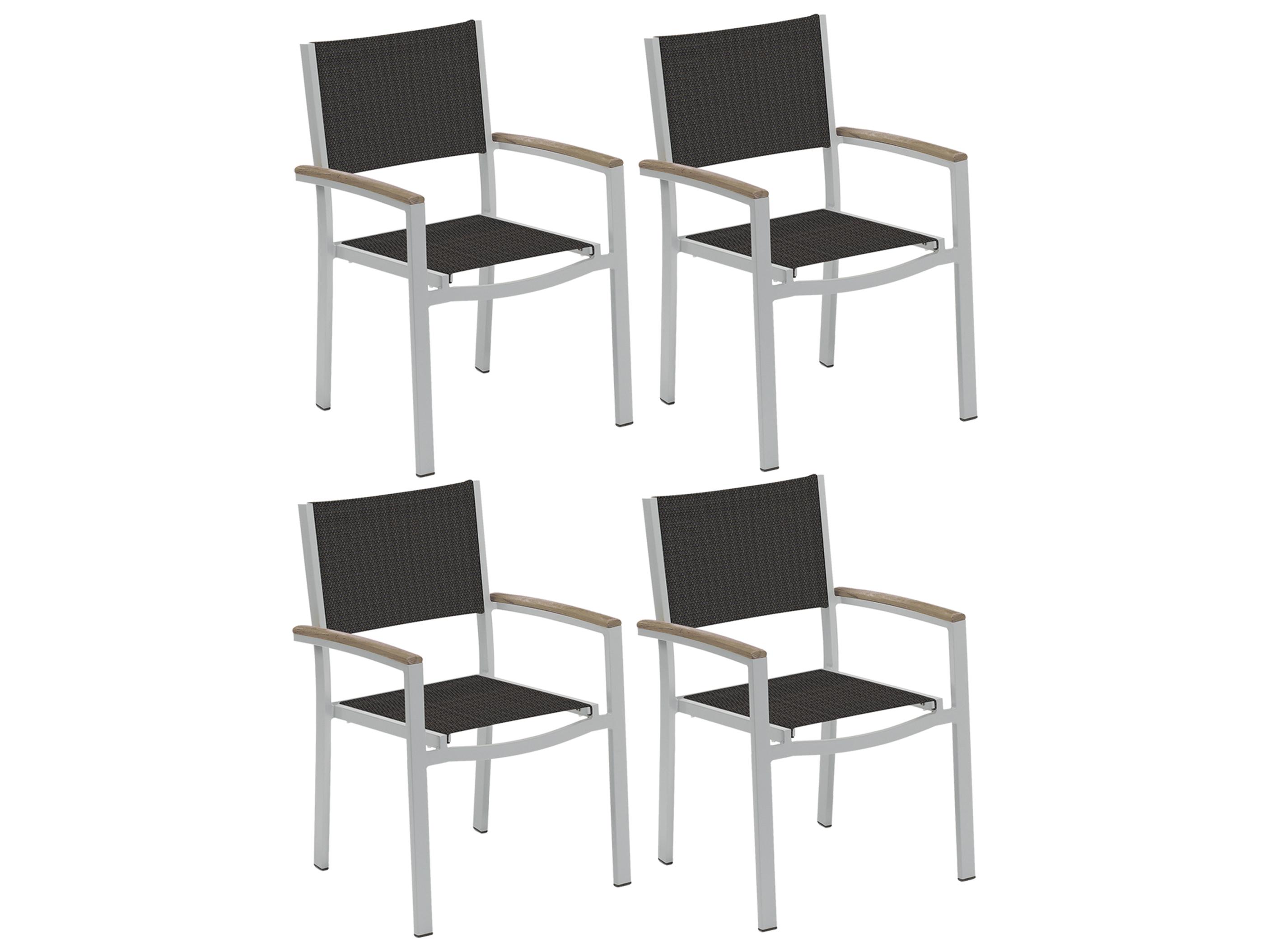 Oxford Garden Travira Aluminum Flint Stackable Outdoor Dining Arm Chair with Ninja Sling Set of 4