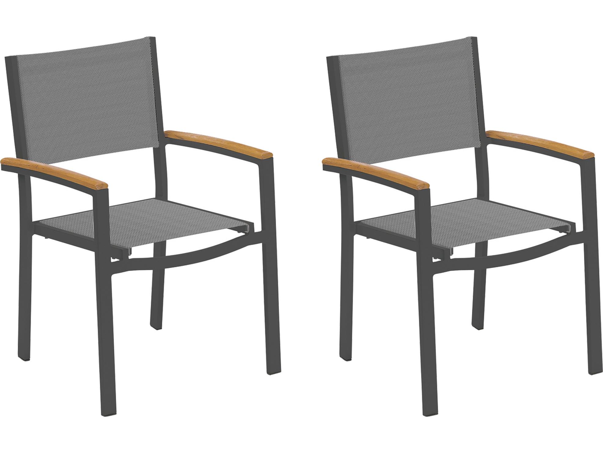 Oxford Garden Travira Aluminum Carbon Stackable Outdoor Patio Dining Arm Chair with Titanium Sling Set of 2
