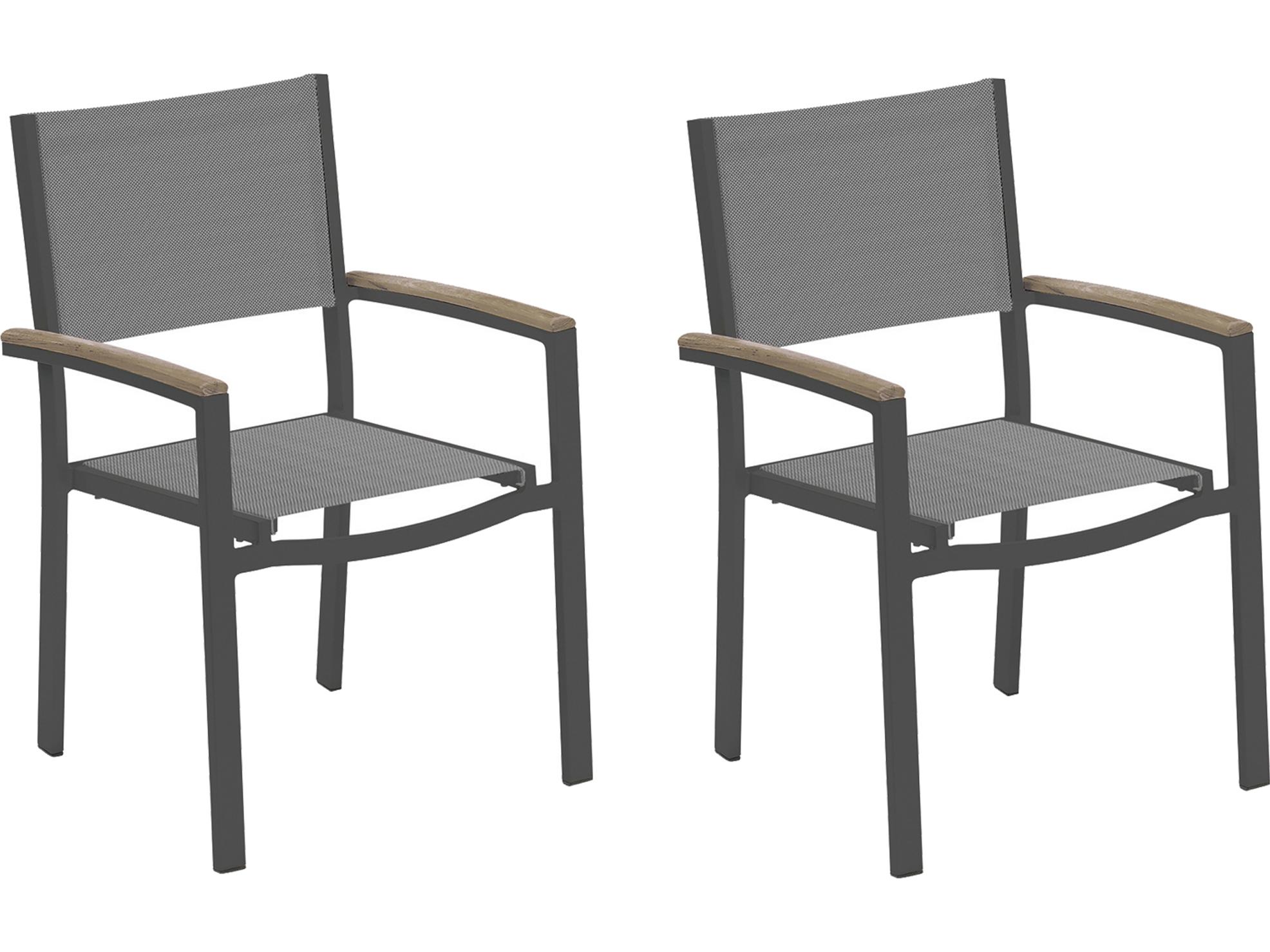 Oxford Garden Travira Aluminum Carbon Stackable Patio Dining Arm Chair with Titanium Sling Set of 2