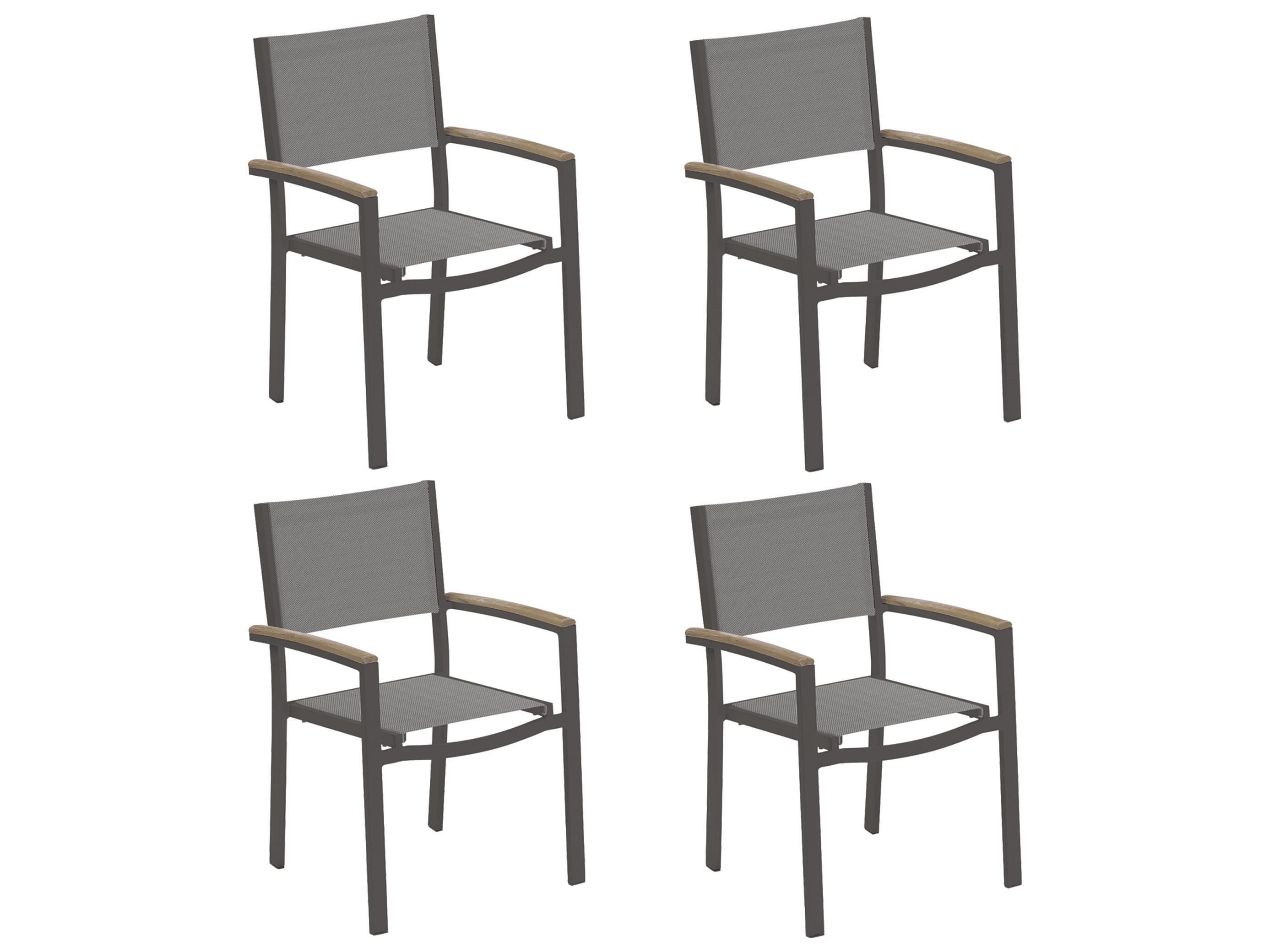 Oxford Garden Travira Aluminum Carbon Stackable Outdoor Dining Arm Chair with Titanium Sling Set of 4