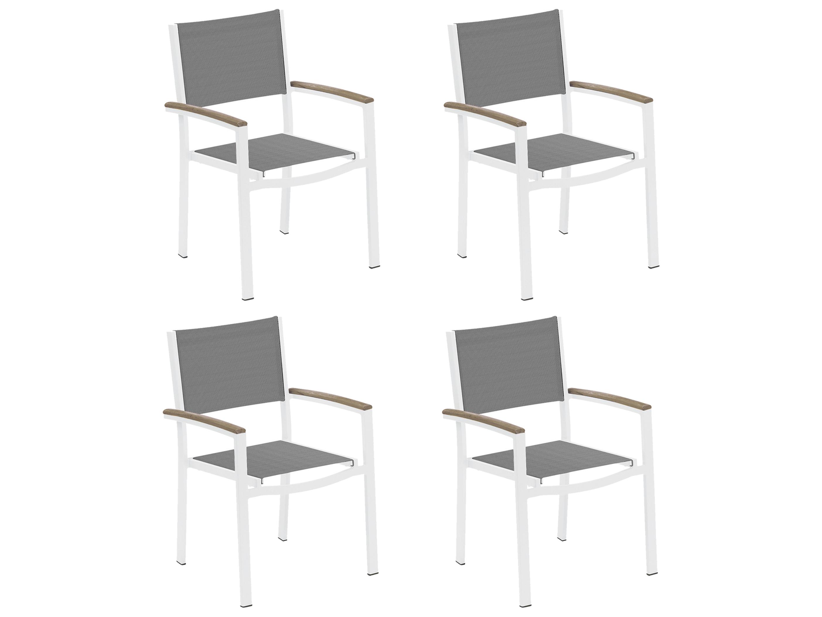 Oxford Garden Travira Aluminum Chalk Stackable Patio Dining Arm Chair with Titanium Sling Set of 4