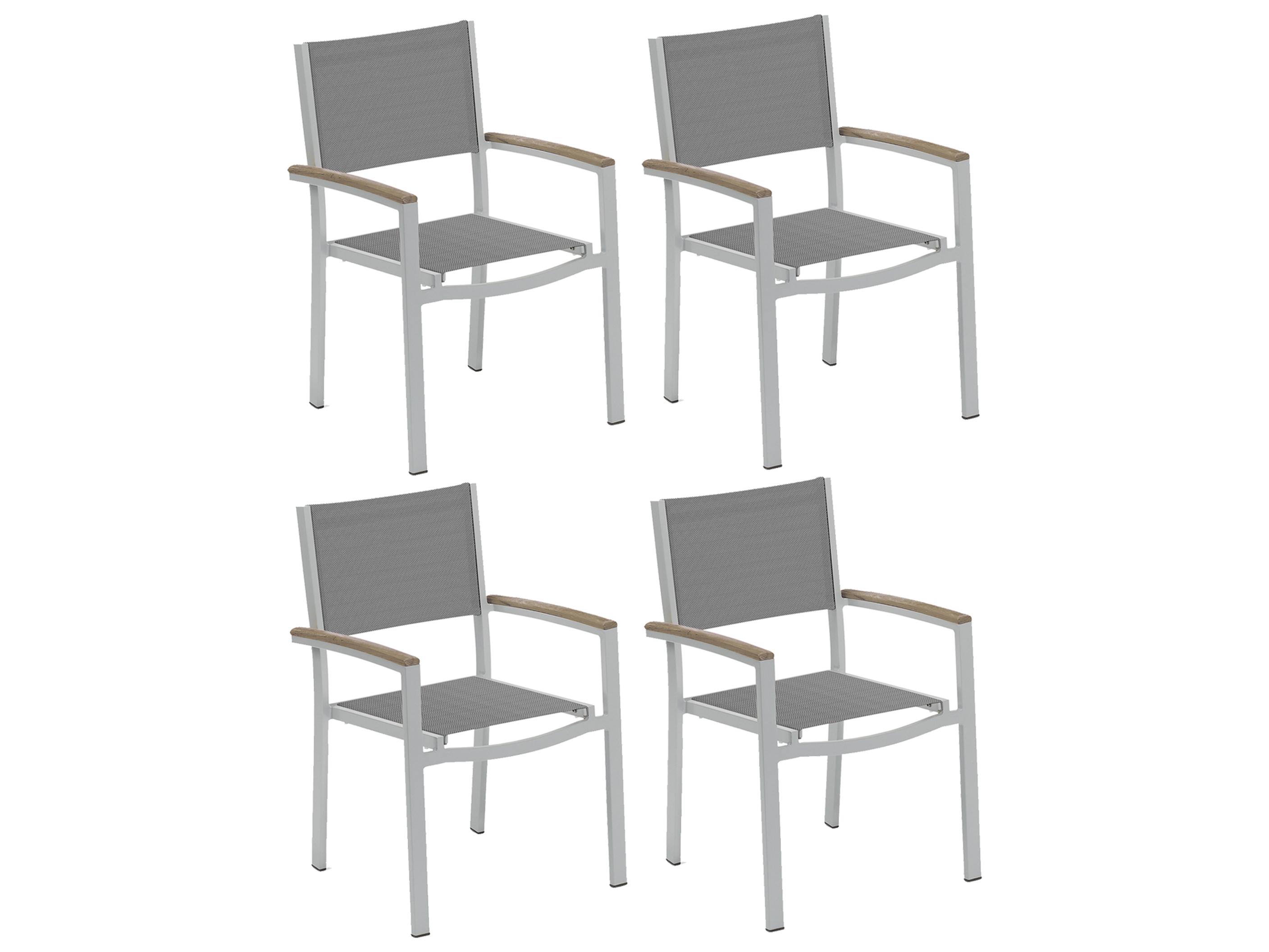 Oxford Garden Travira Aluminum Flint Stackable Outdoor Dining Arm Chair with Titanium Sling Set of 4