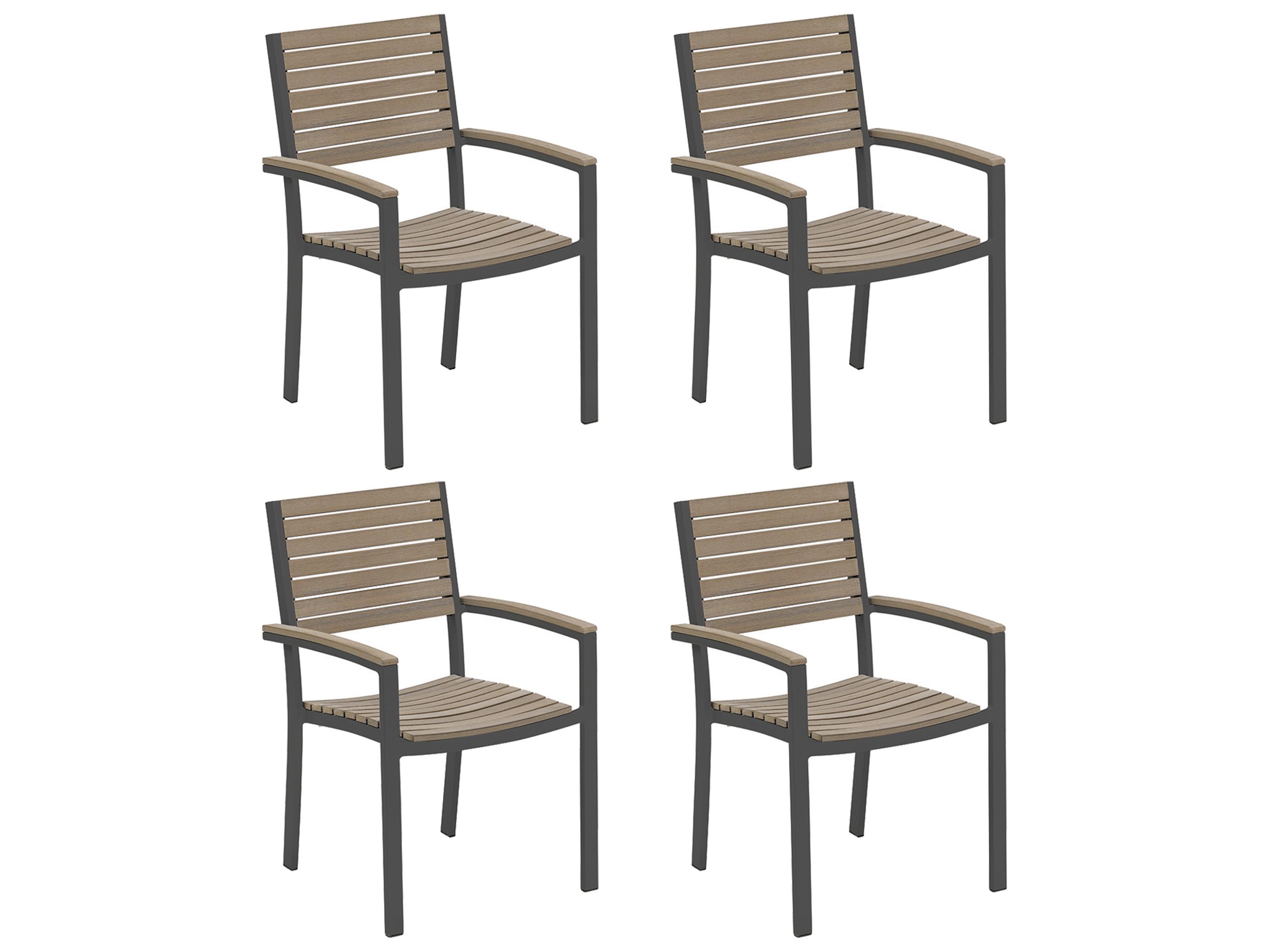 Oxford Garden Travira Aluminum Carbon Stackable Outdoor Dining Arm Chair Set of 4
