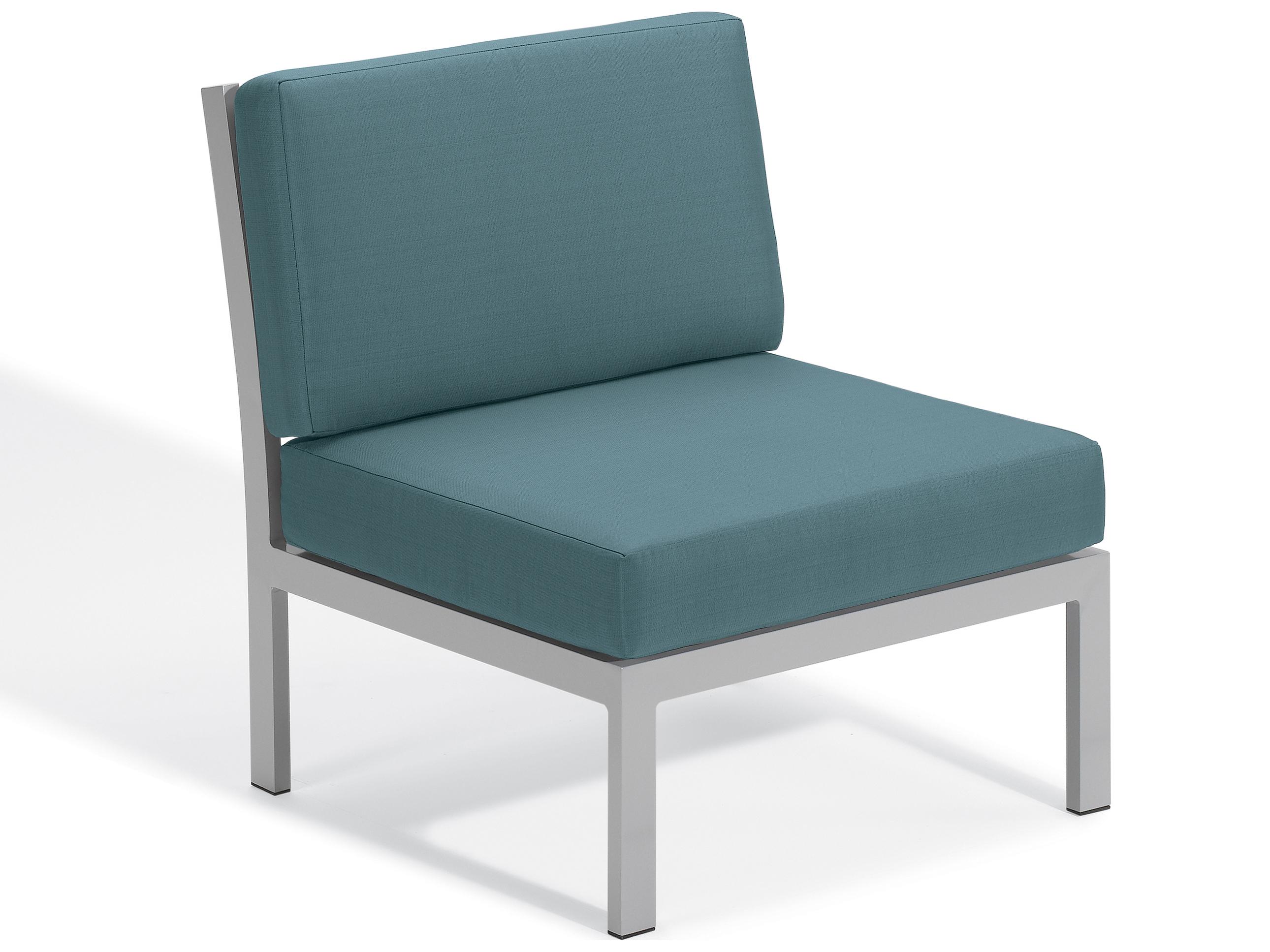 Oxford Garden Travira Aluminum Flint Modular Outdoor Patio Lounge Chair with Ice Blue Cushions
