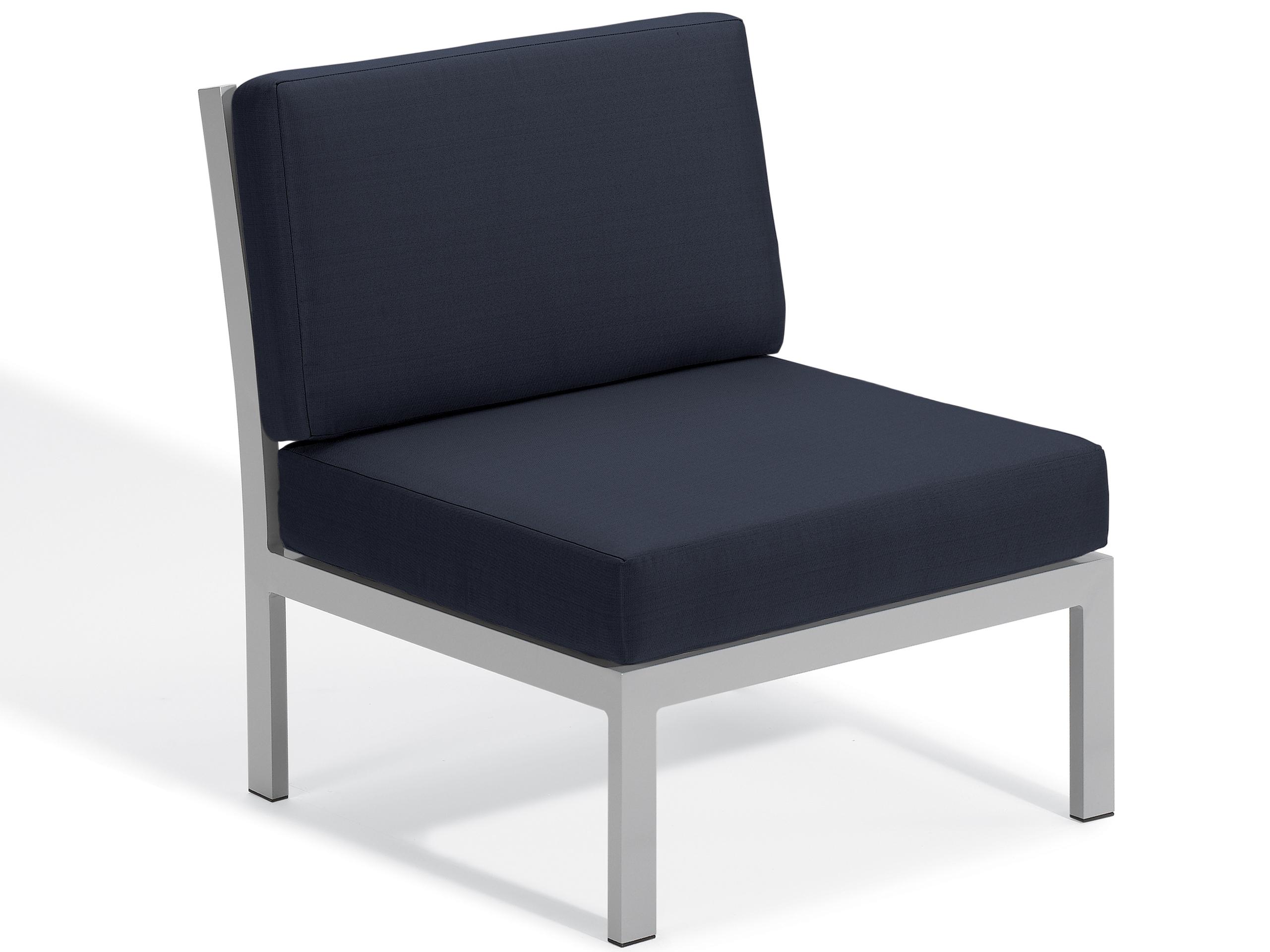 Oxford Garden Travira Aluminum Flint Modular Patio Lounge Chair with Midnight Blue Cushions