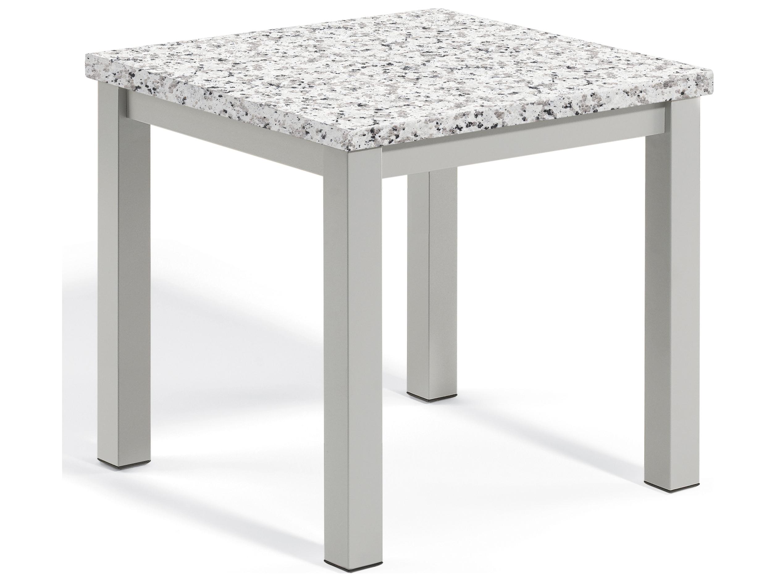 Oxford Garden Travira Aluminum Flint Square Granite Top Patio End Table