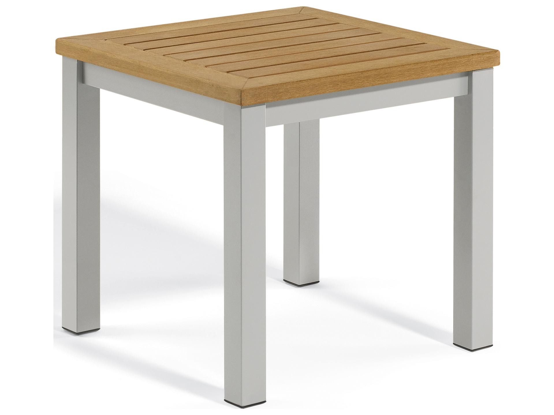 Oxford Garden Travira Aluminum Flint Square Tekwood Top Outdoor End Table