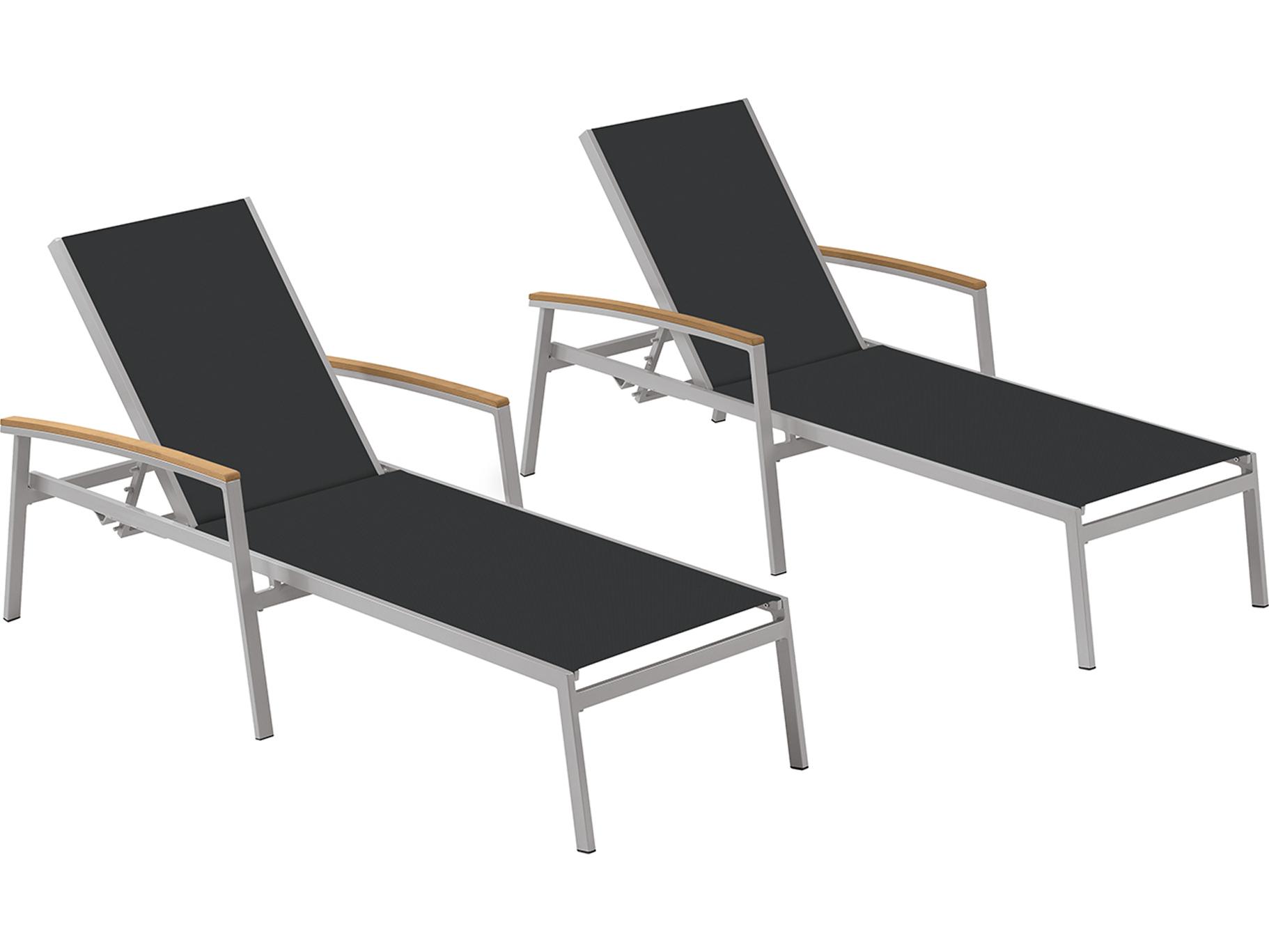 Oxford Garden Travira Aluminum Flint Stackable Outdoor Patio Chaise Lounge with Black Sling Set of 2