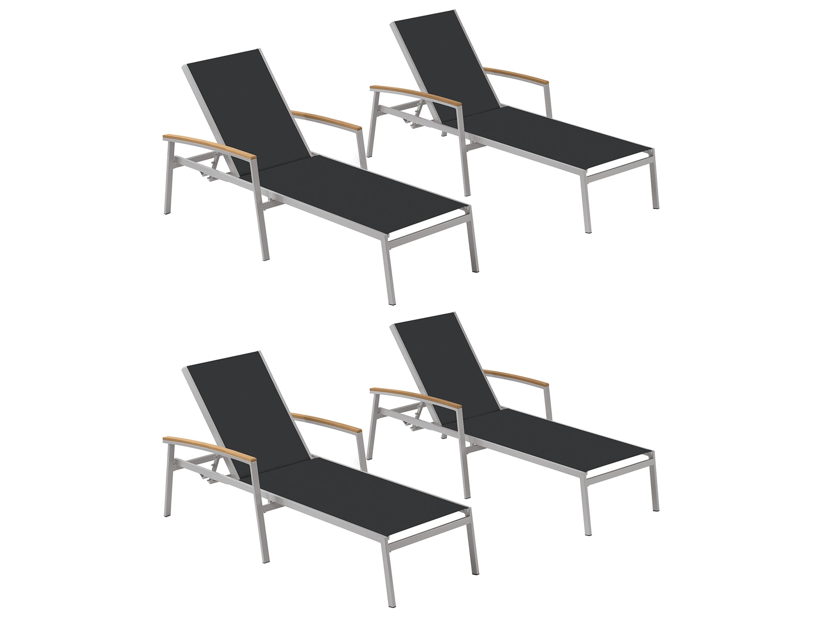 Oxford Garden Travira Aluminum Flint Stackable Patio Chaise Lounge with Black Sling Set of 4