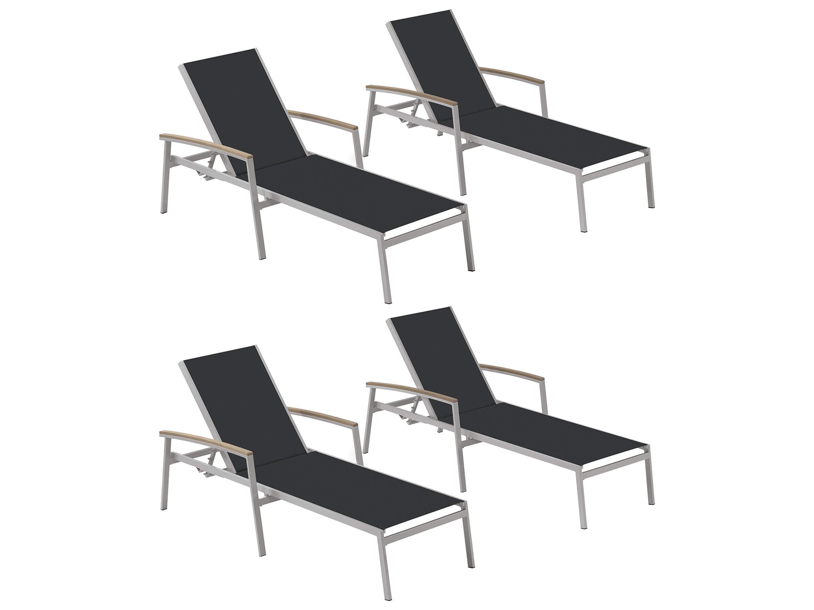 Oxford Garden Travira Aluminum Flint Stackable Outdoor Patio Chaise Lounge with Black Sling Set of 4