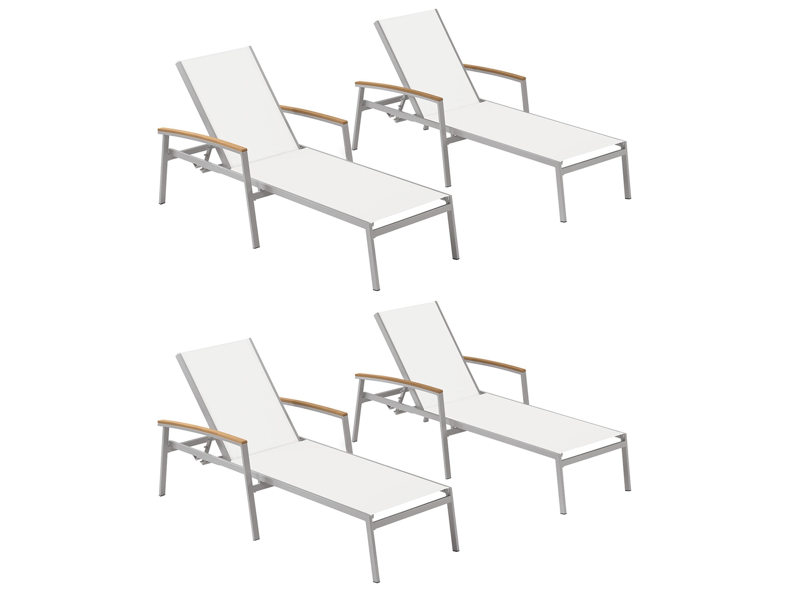 Oxford Garden Travira Aluminum Flint Stackable Outdoor Chaise Lounge with Eggshell White Sling Set of 4