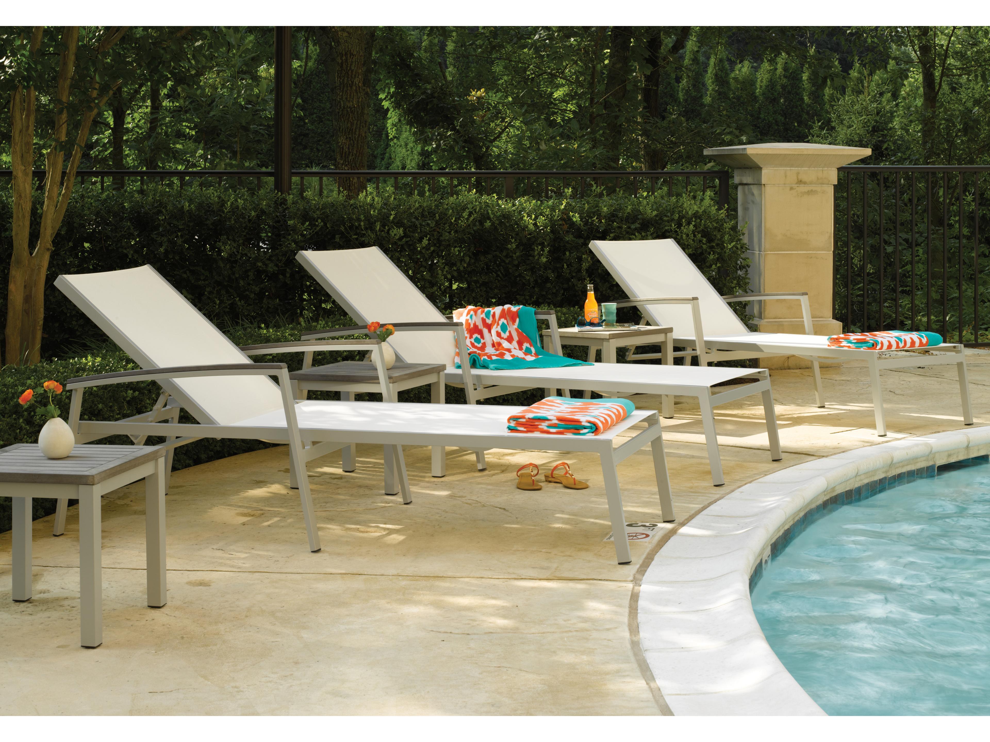 Oxford Garden Travira Aluminum Flint Stackable Patio Chaise Lounge with Eggshell White Sling Set of 4