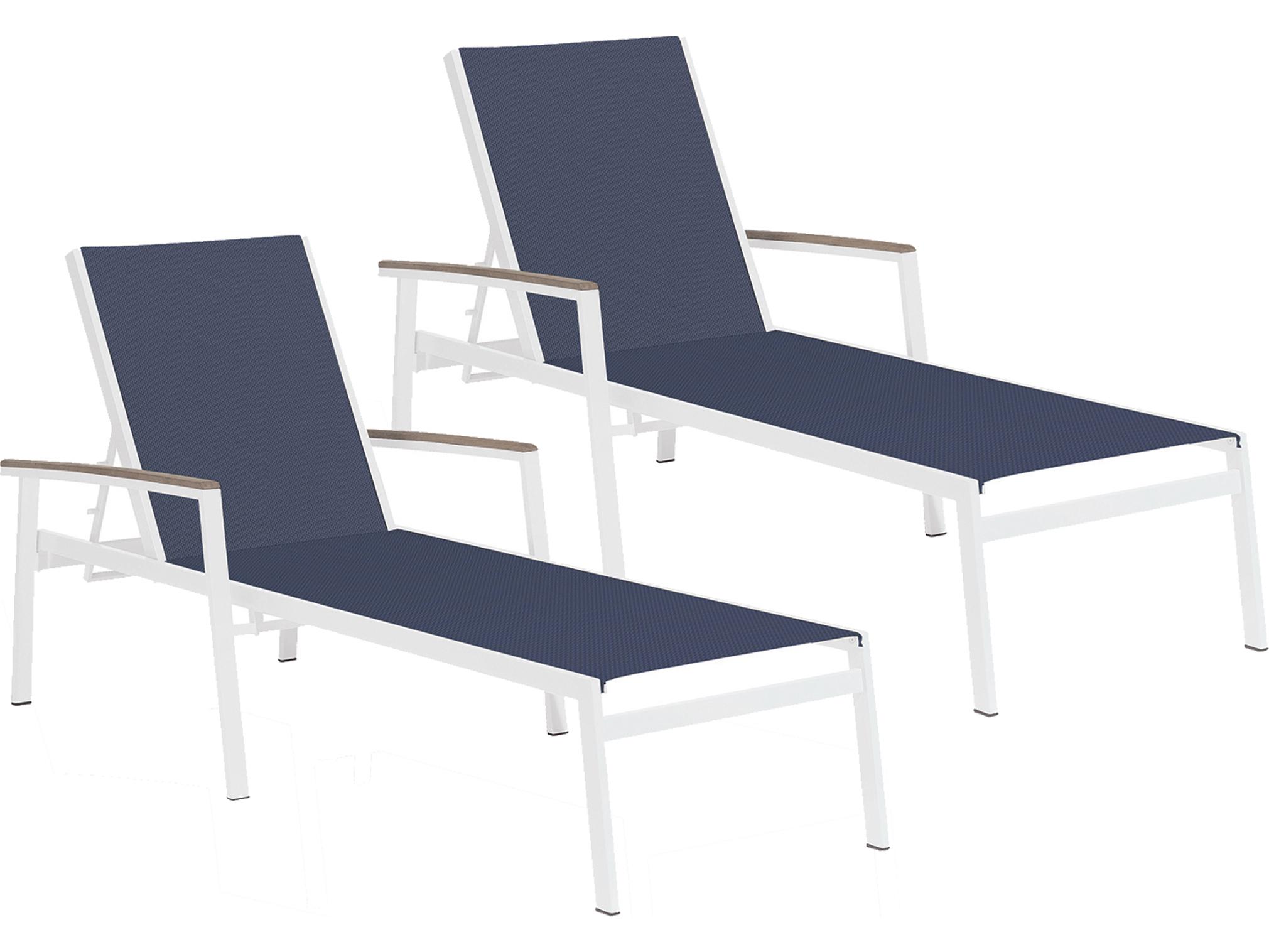 Oxford Garden Travira Aluminum Chalk Stackable Patio Chaise Lounge with Ink Pen Sling Set of 2