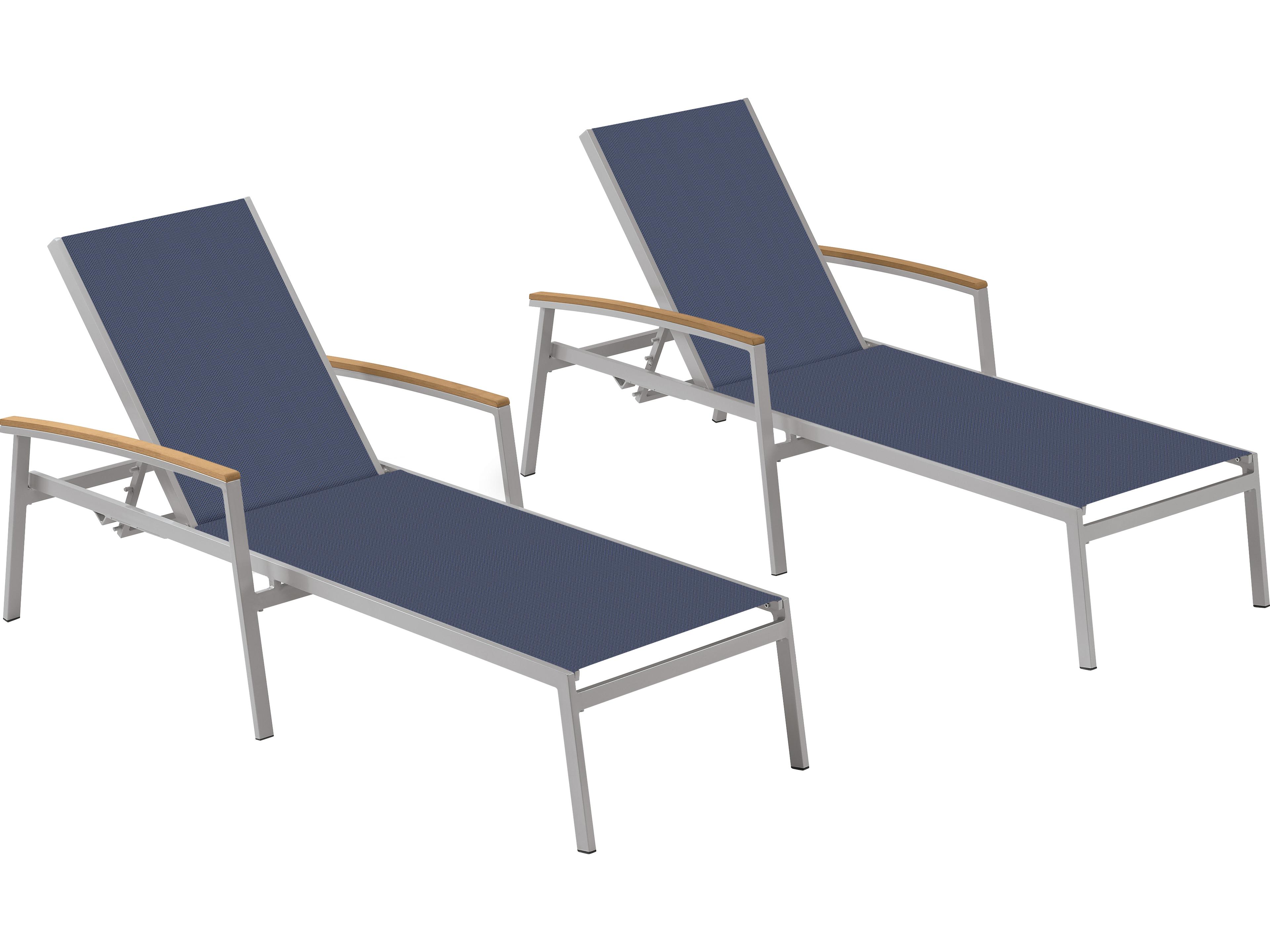 Oxford Garden Travira Aluminum Flint Stackable Outdoor Patio Chaise Lounge with Ink Pen Sling Set of 2
