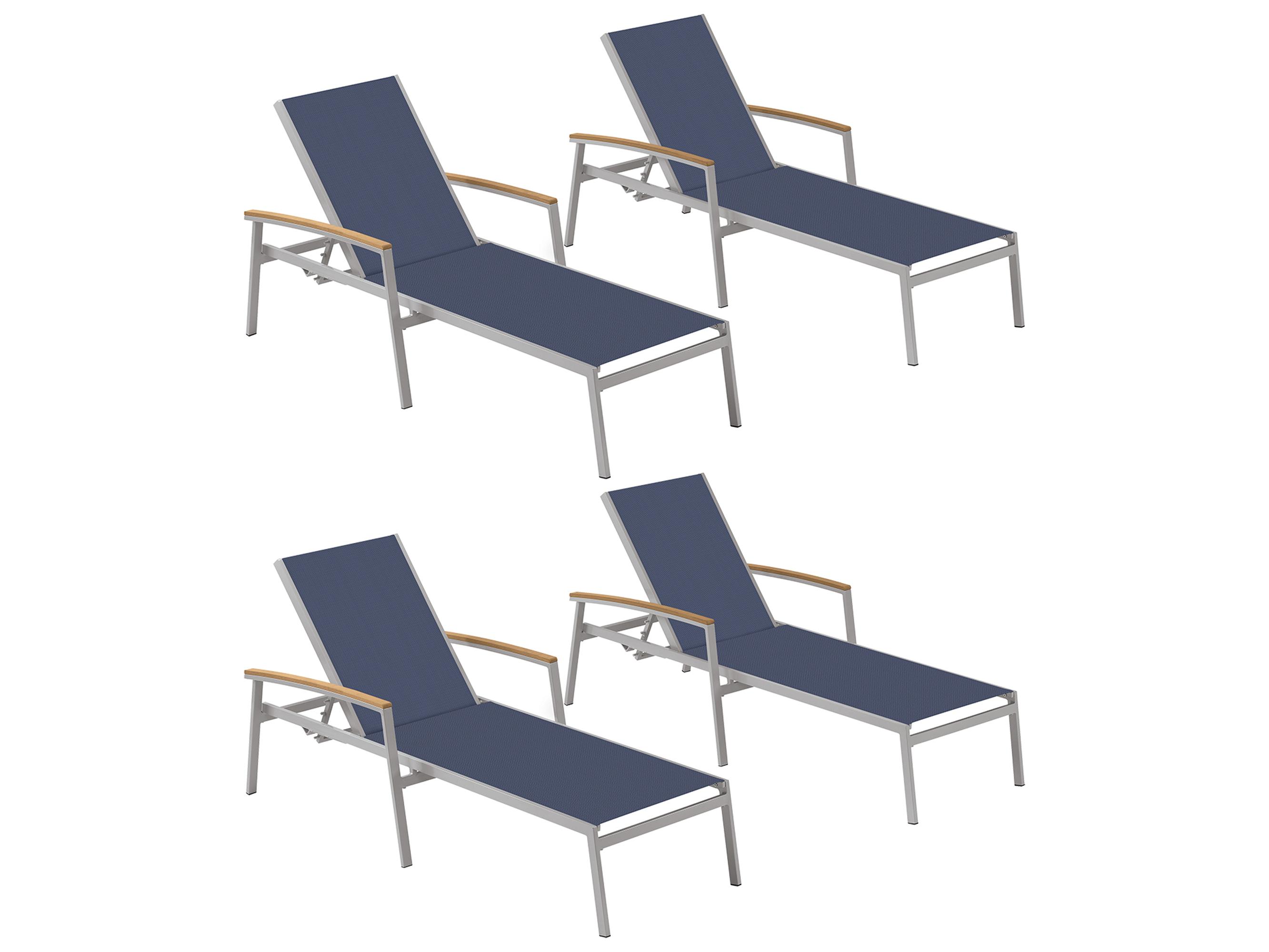 Oxford Garden Travira Aluminum Flint Stackable Patio Chaise Lounge with Ink Pen Sling Set of 4