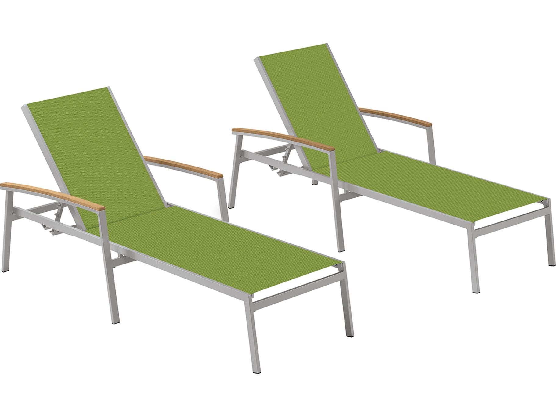 Oxford Garden Travira Aluminum Flint Stackable Patio Chaise Lounge with Go Green Sling Set of 2