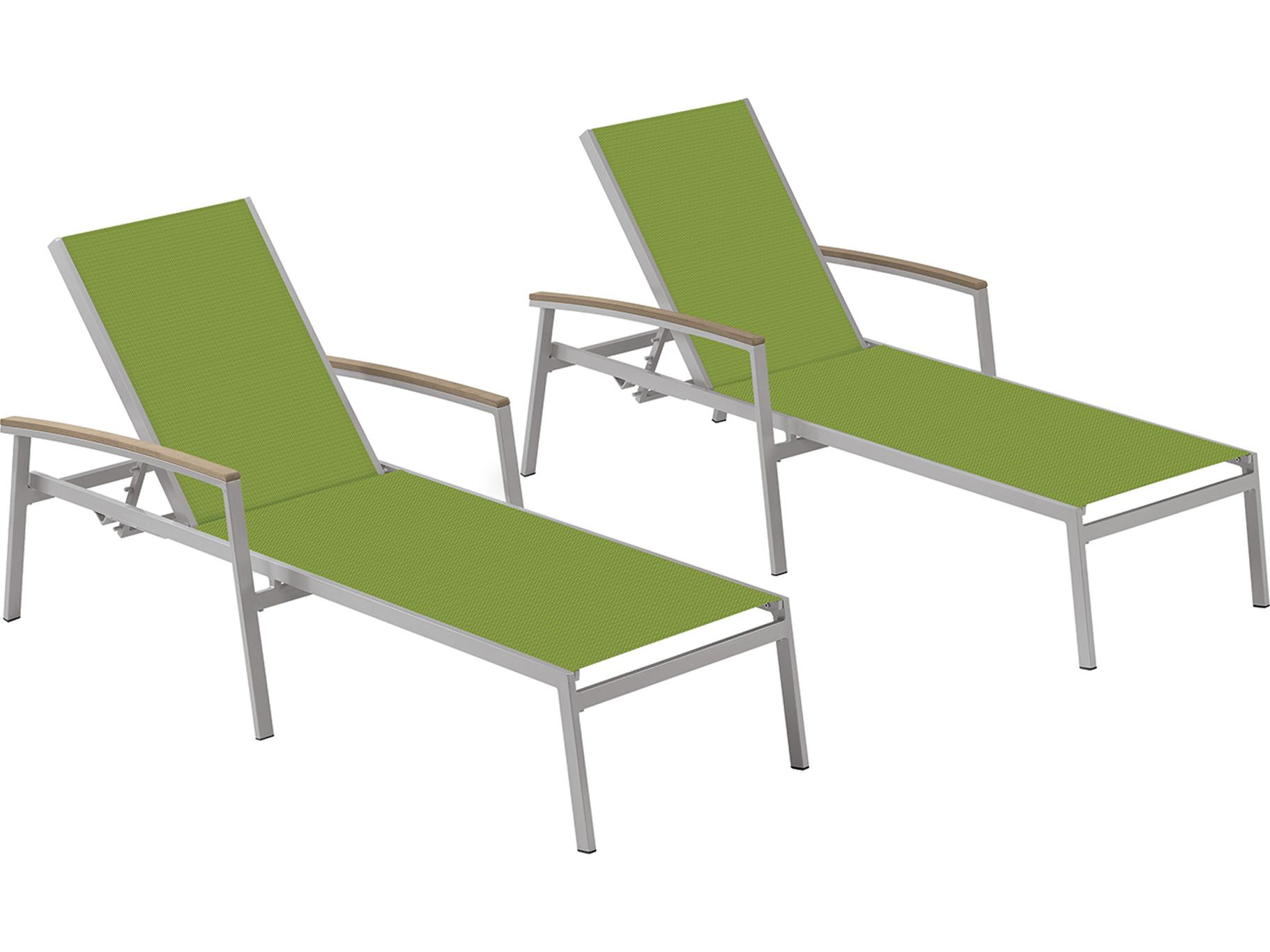 Oxford Garden Travira Aluminum Flint Stackable Outdoor Patio Chaise Lounge with Go Green Sling Set of 2