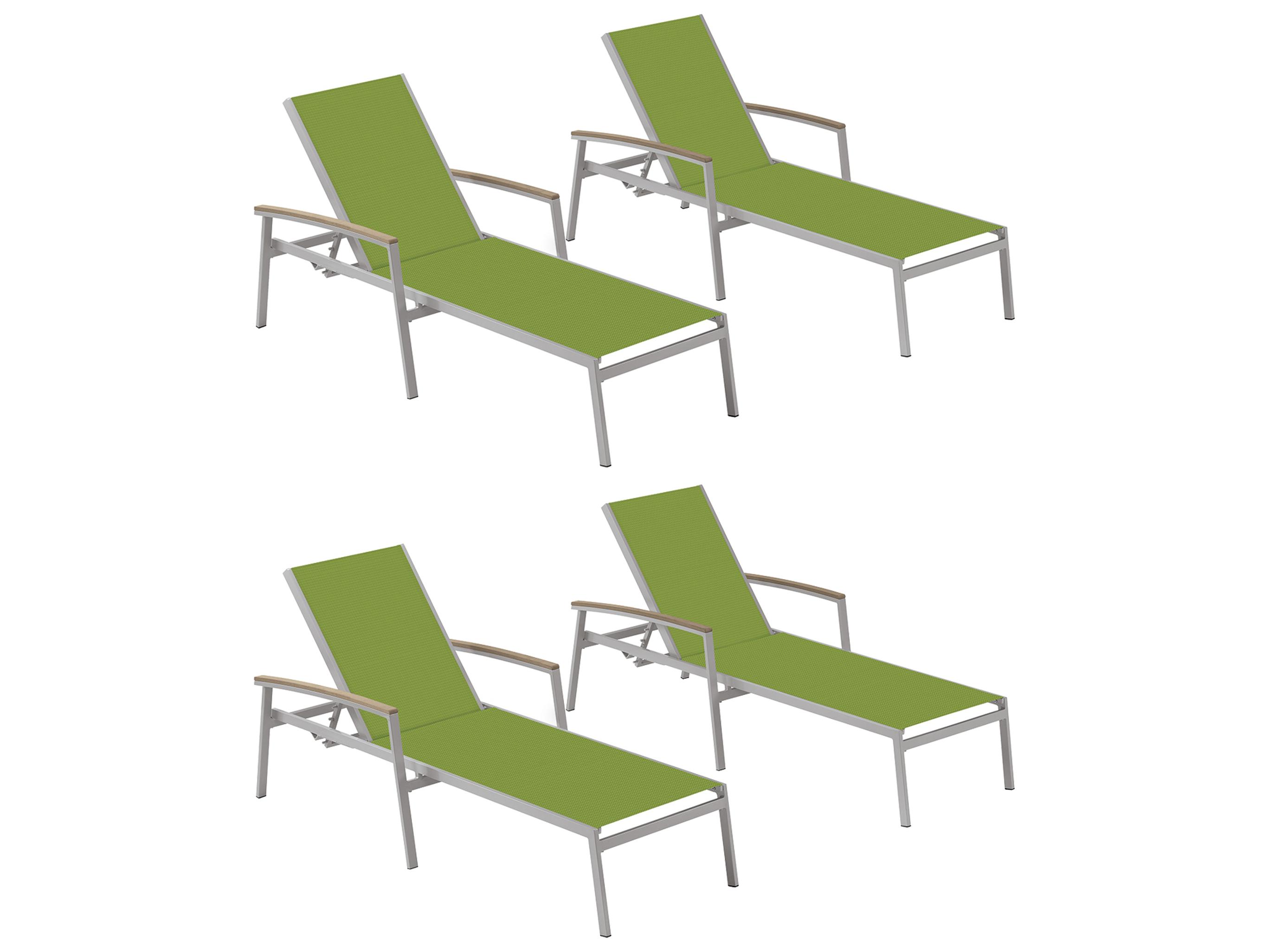 Oxford Garden Travira Aluminum Flint Stackable Patio Chaise Lounge with Go Green Sling Set of 4