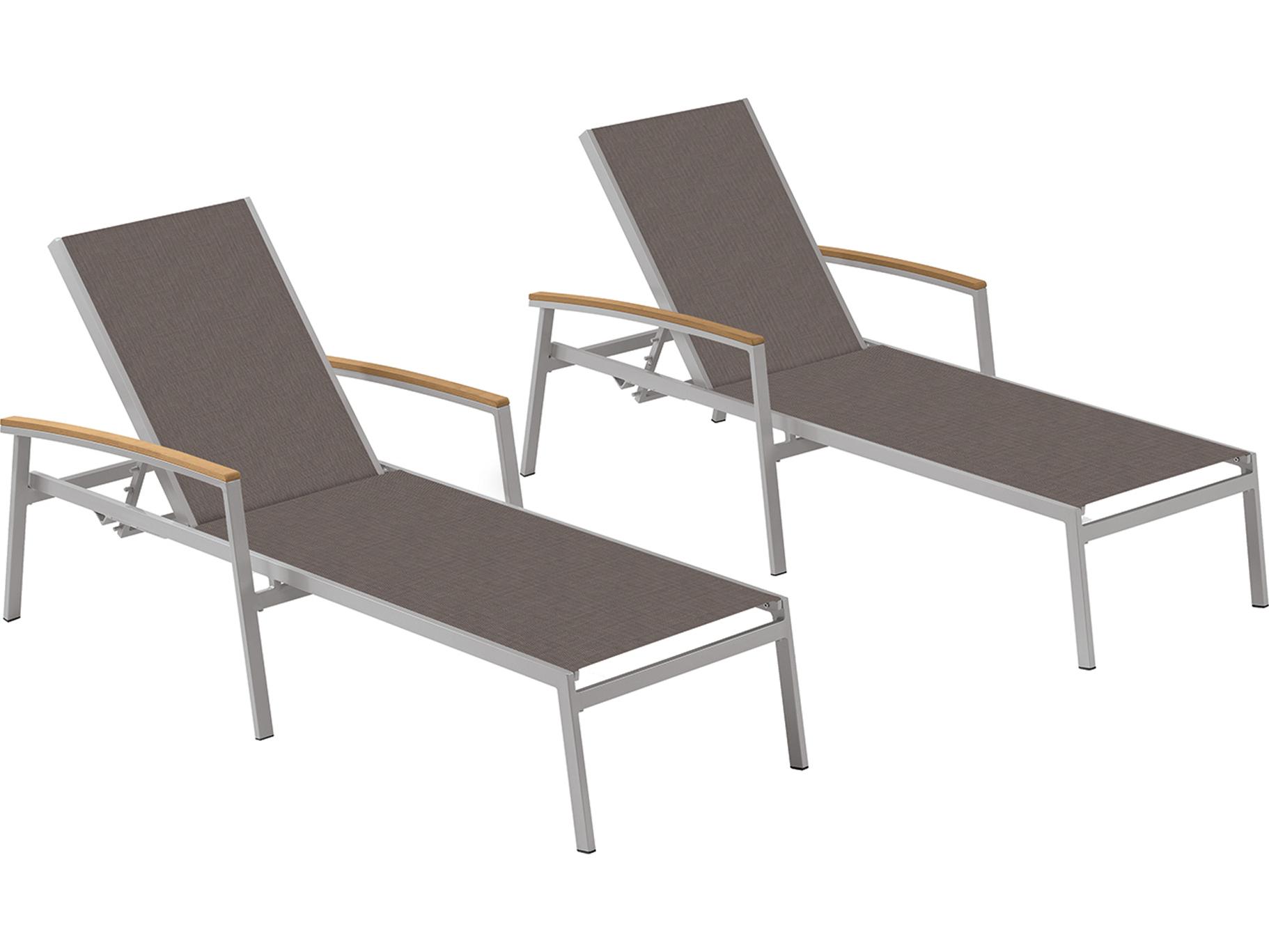 Oxford Garden Travira Aluminum Flint Stackable Outdoor Chaise Lounge with Cocoa Sling Set of 2