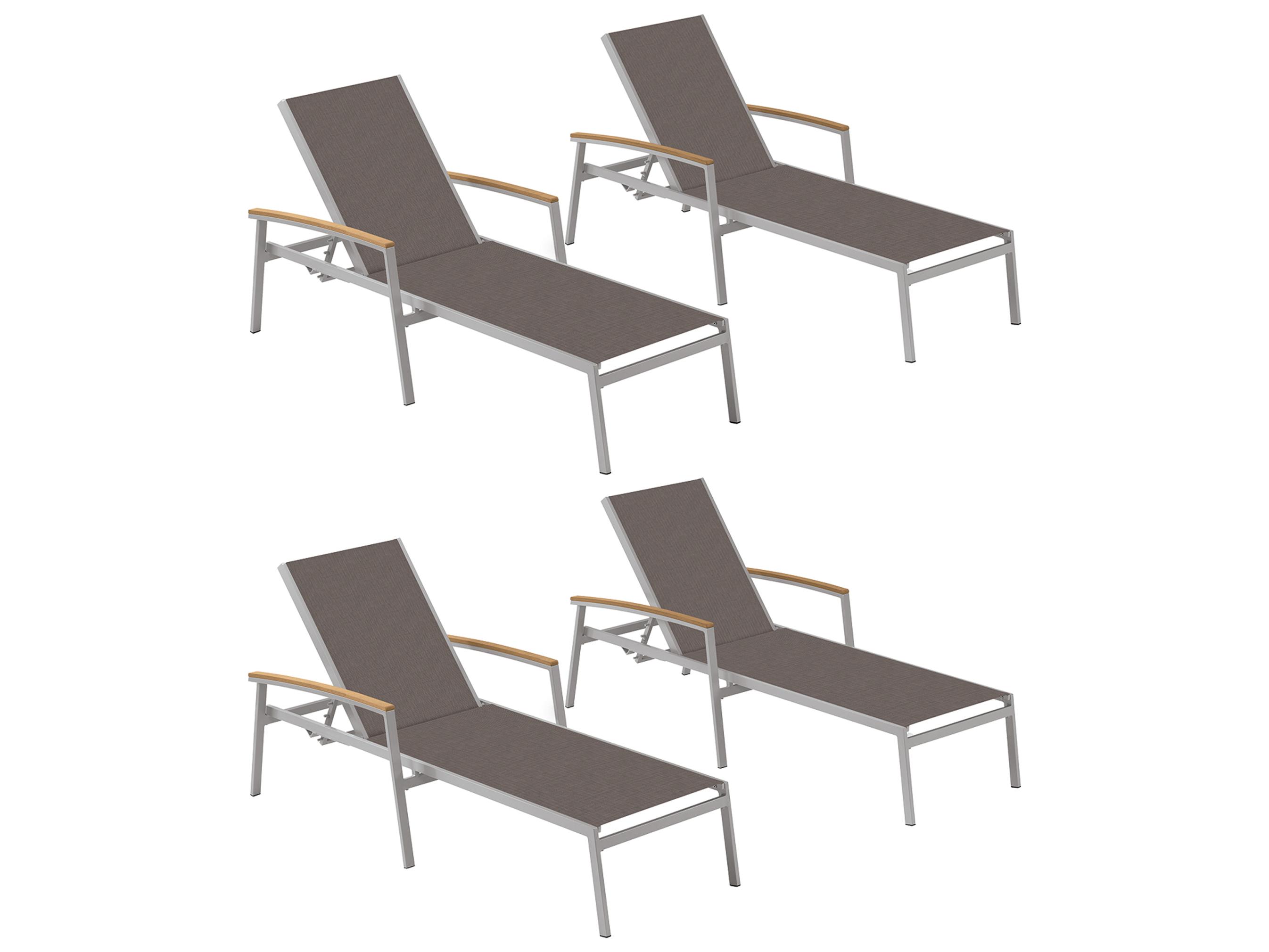 Oxford Garden Travira Aluminum Flint Stackable Outdoor Patio Chaise Lounge with Cocoa Sling Set of 4