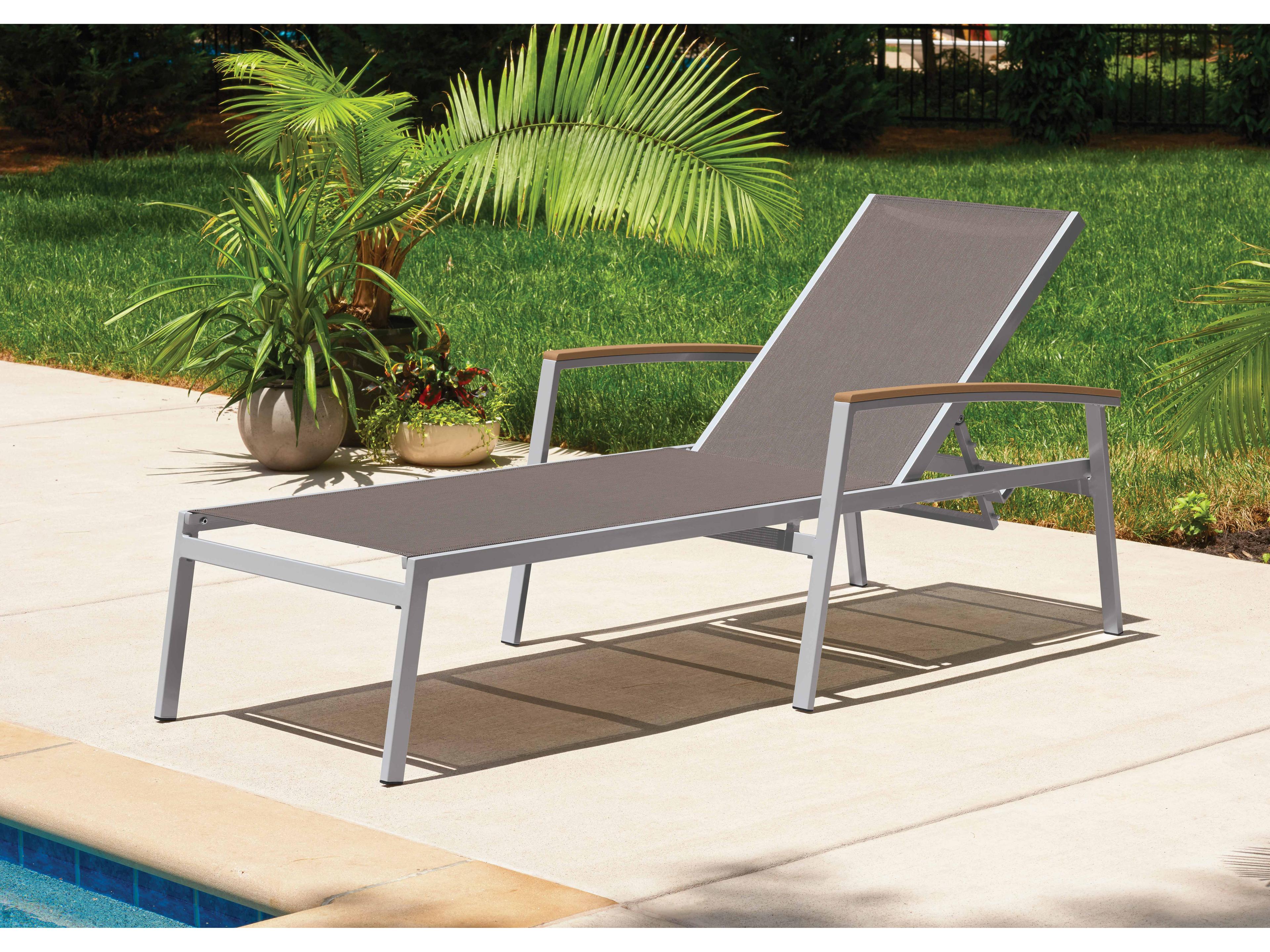 Oxford Garden Travira Aluminum Flint Stackable Outdoor Patio Chaise Lounge with Cocoa Sling Set of 4