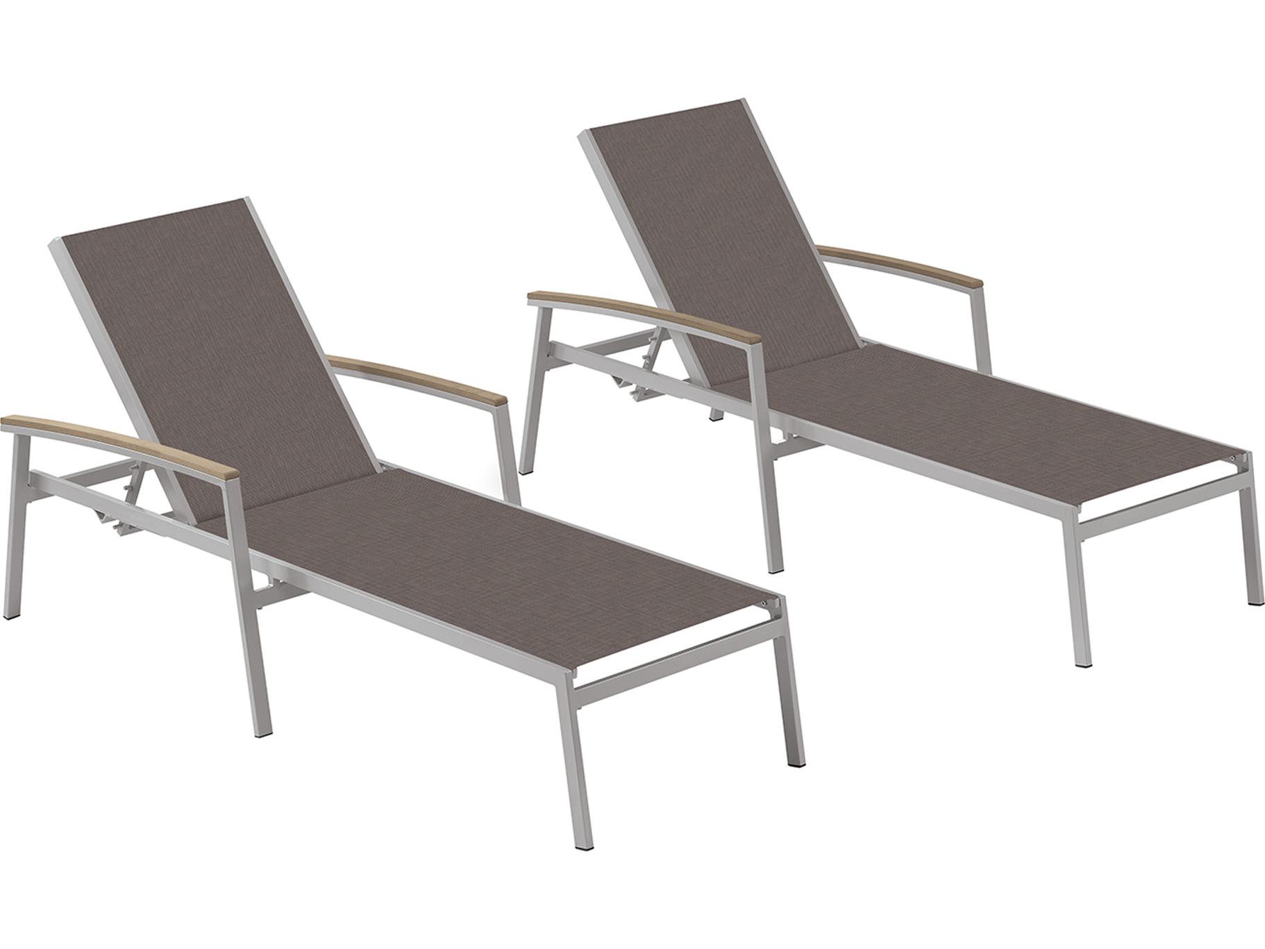 Oxford Garden Travira Aluminum Flint Stackable Patio Chaise Lounge with Cocoa Sling Set of 2