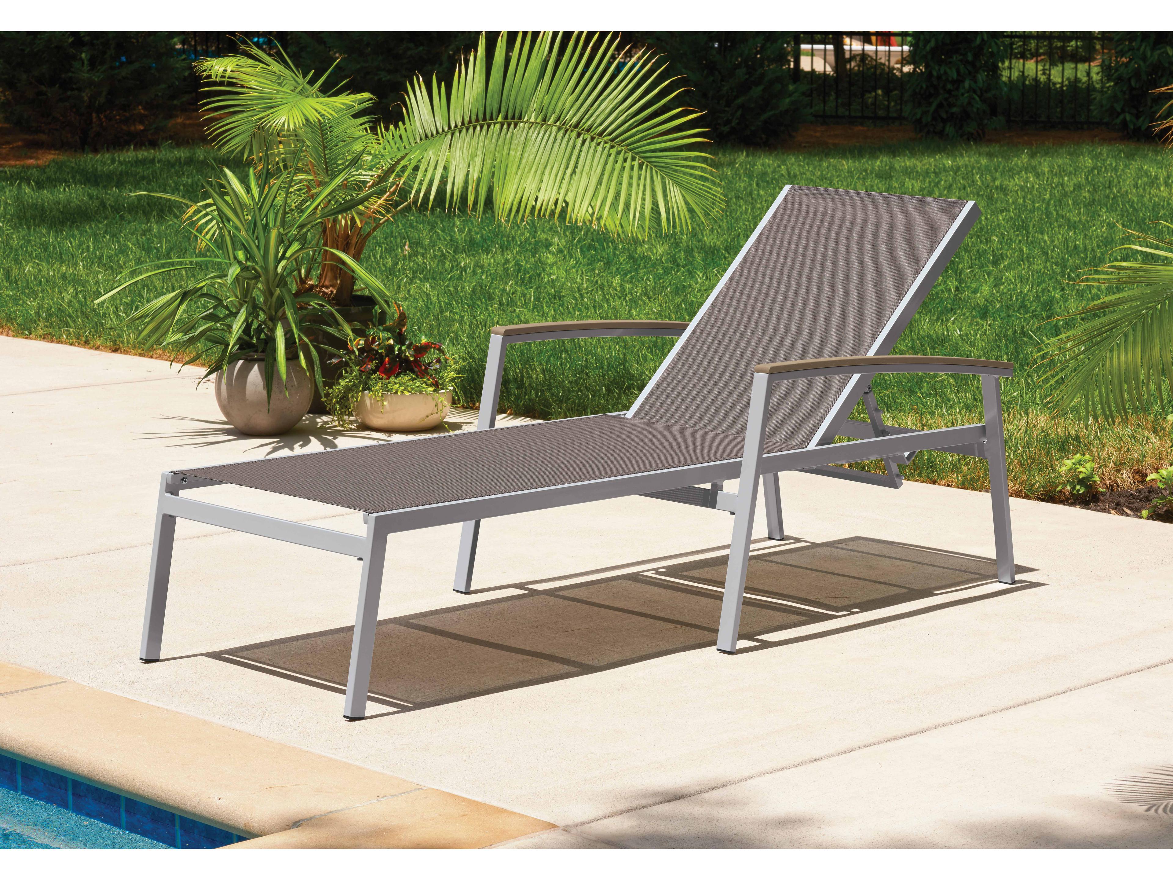 Oxford Garden Travira Aluminum Flint Stackable Patio Chaise Lounge with Cocoa Sling Set of 2