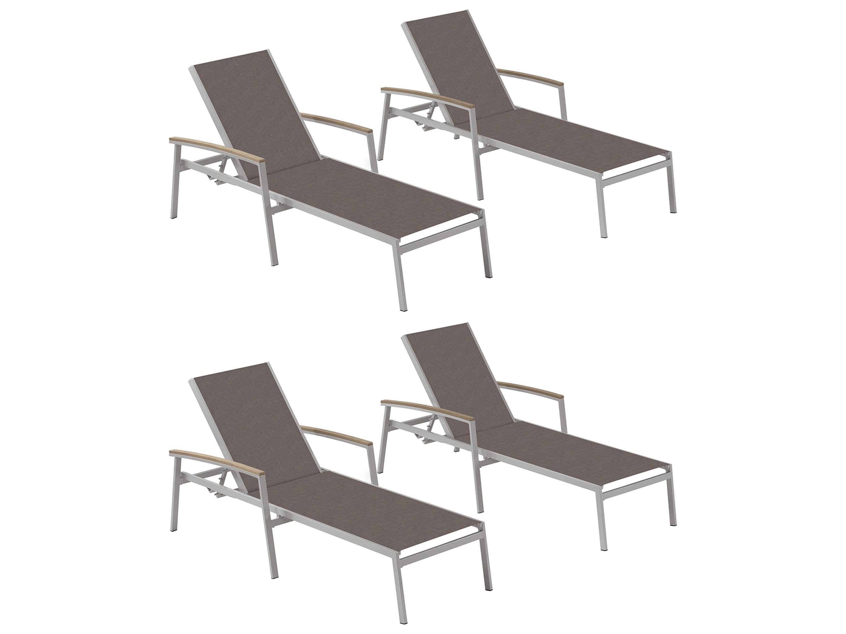 Oxford Garden Travira Aluminum Flint Stackable Outdoor Chaise Lounge with Cocoa Sling Set of 4