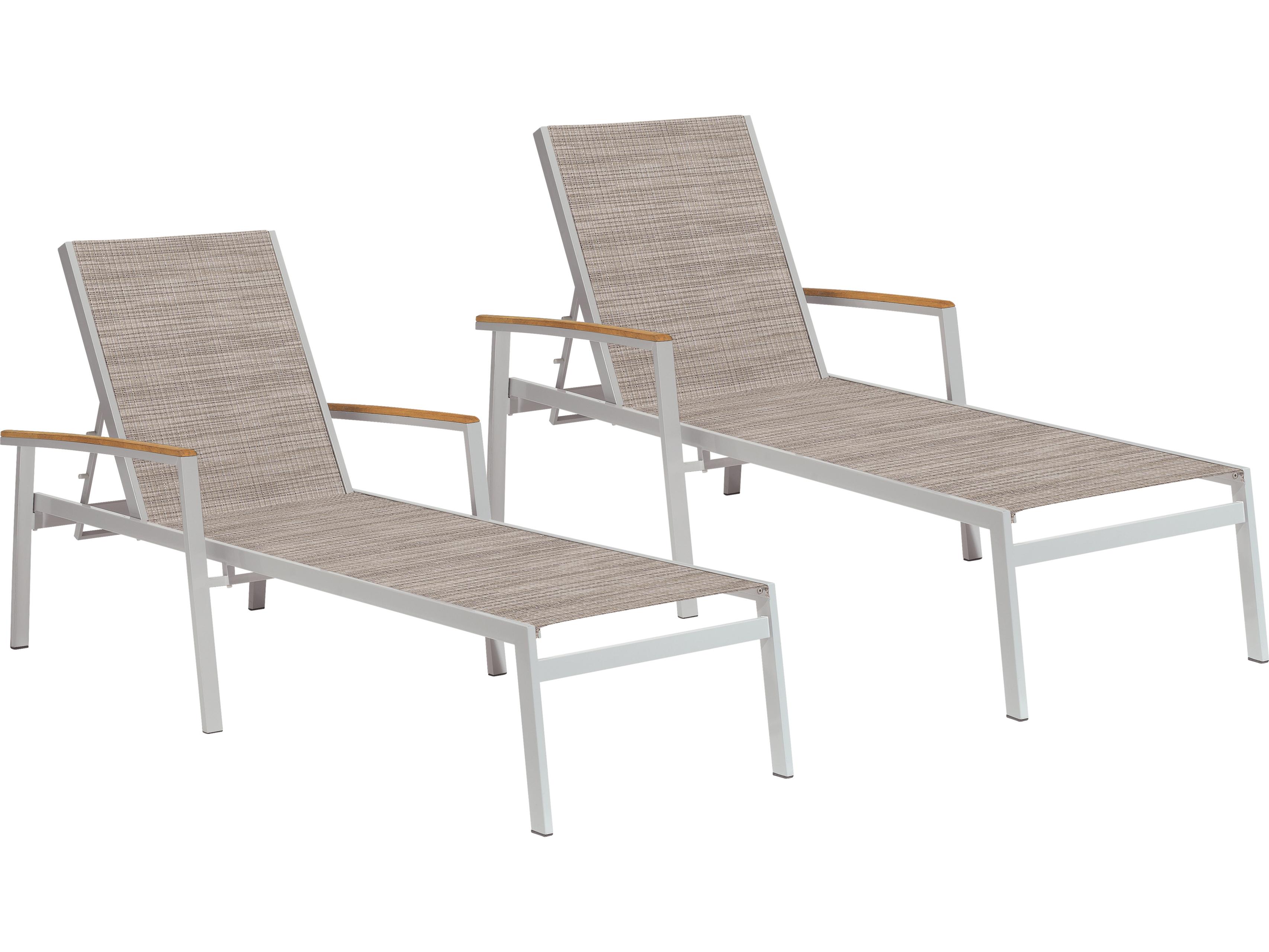 Oxford Garden Travira Aluminum Flint Stackable Patio Chaise Lounge with Bellows Sling Set of 2