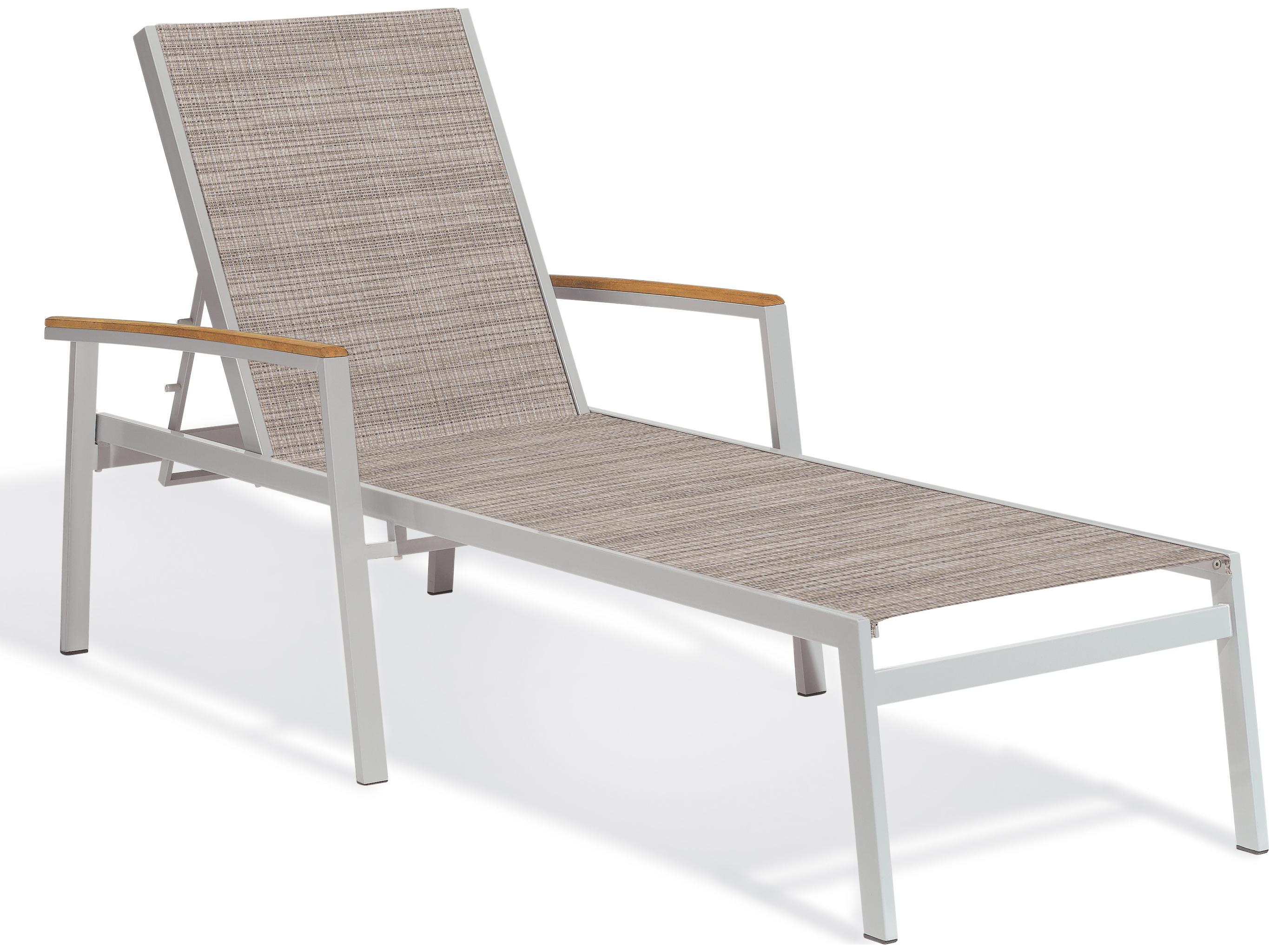 Oxford Garden Travira Aluminum Flint Stackable Patio Chaise Lounge with Bellows Sling Set of 2