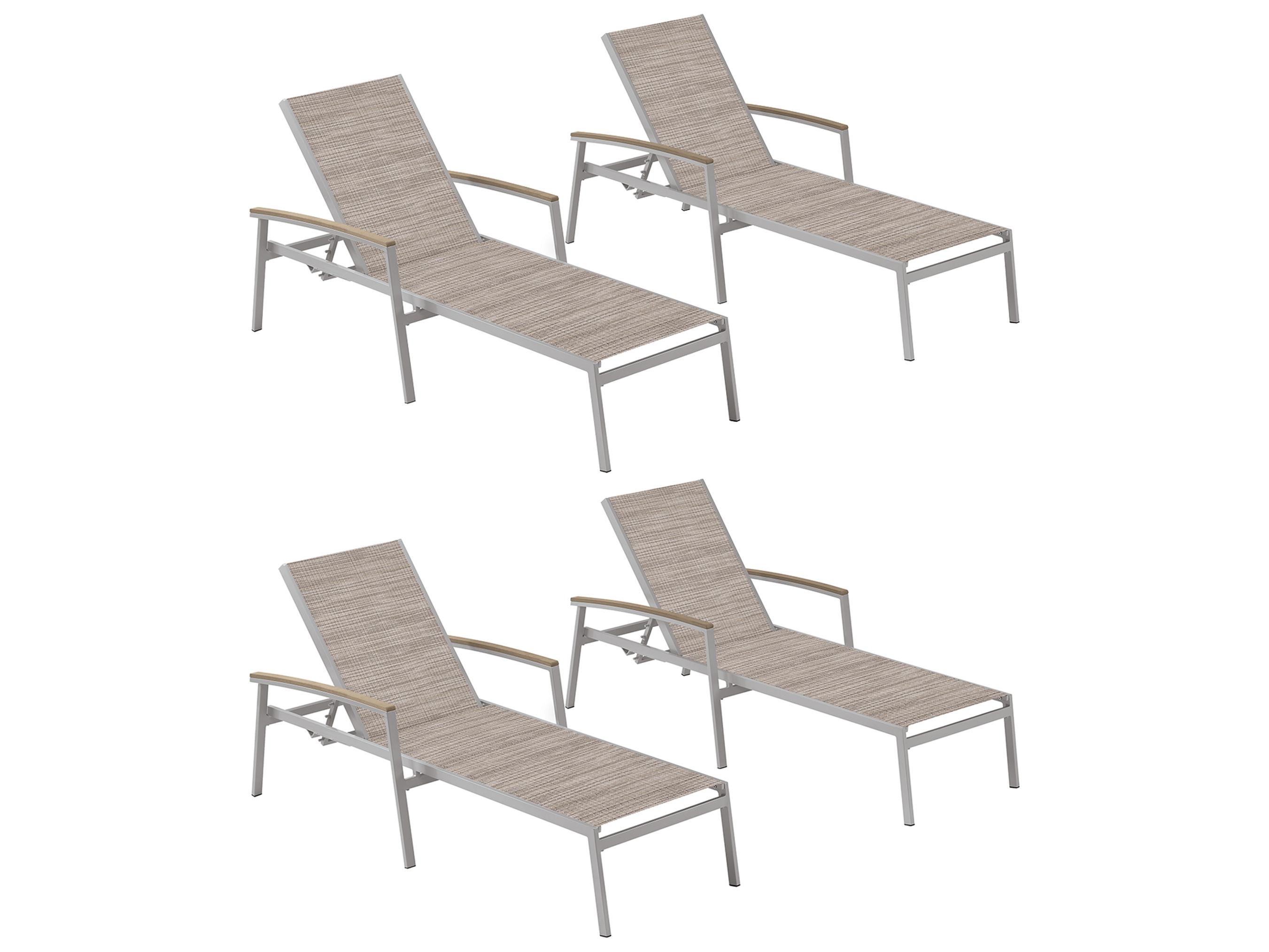 Oxford Garden Travira Aluminum Flint Stackable Patio Chaise Lounge with Bellows Sling Set of 2